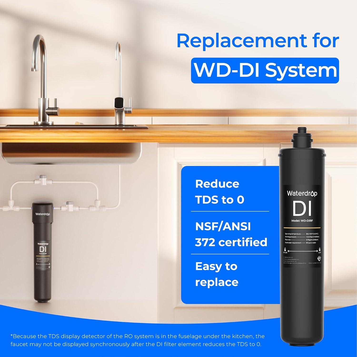 image0 TDS Waterdrop RODI Filter Replacement for WDDI Deionization Water Filter System Aquarium Filter Resin Replacement Cartridge Hydroponics WDDIRF 2PackDI Filter