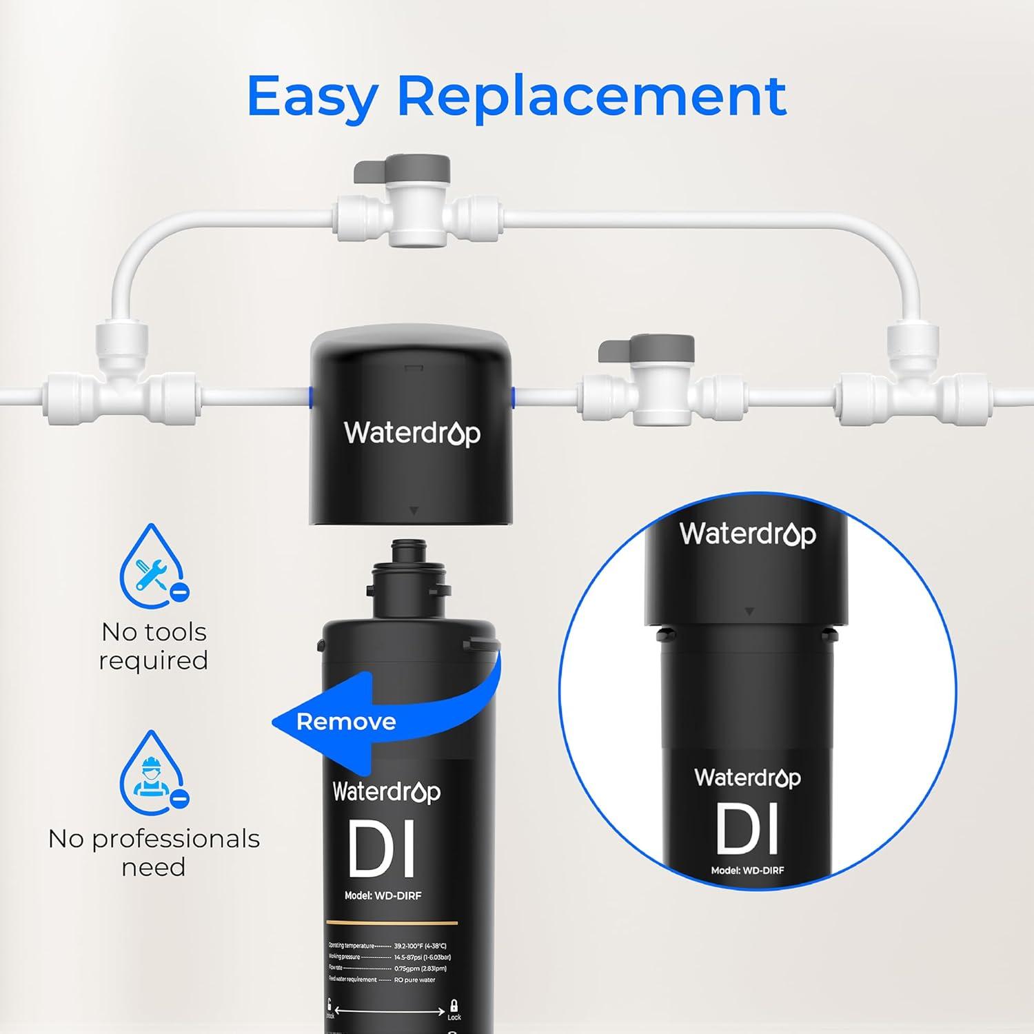 image0 TDS Waterdrop RODI Filter Replacement for WDDI Deionization Water Filter System Aquarium Filter Resin Replacement Cartridge Hydroponics WDDIRF 2PackDI Filter