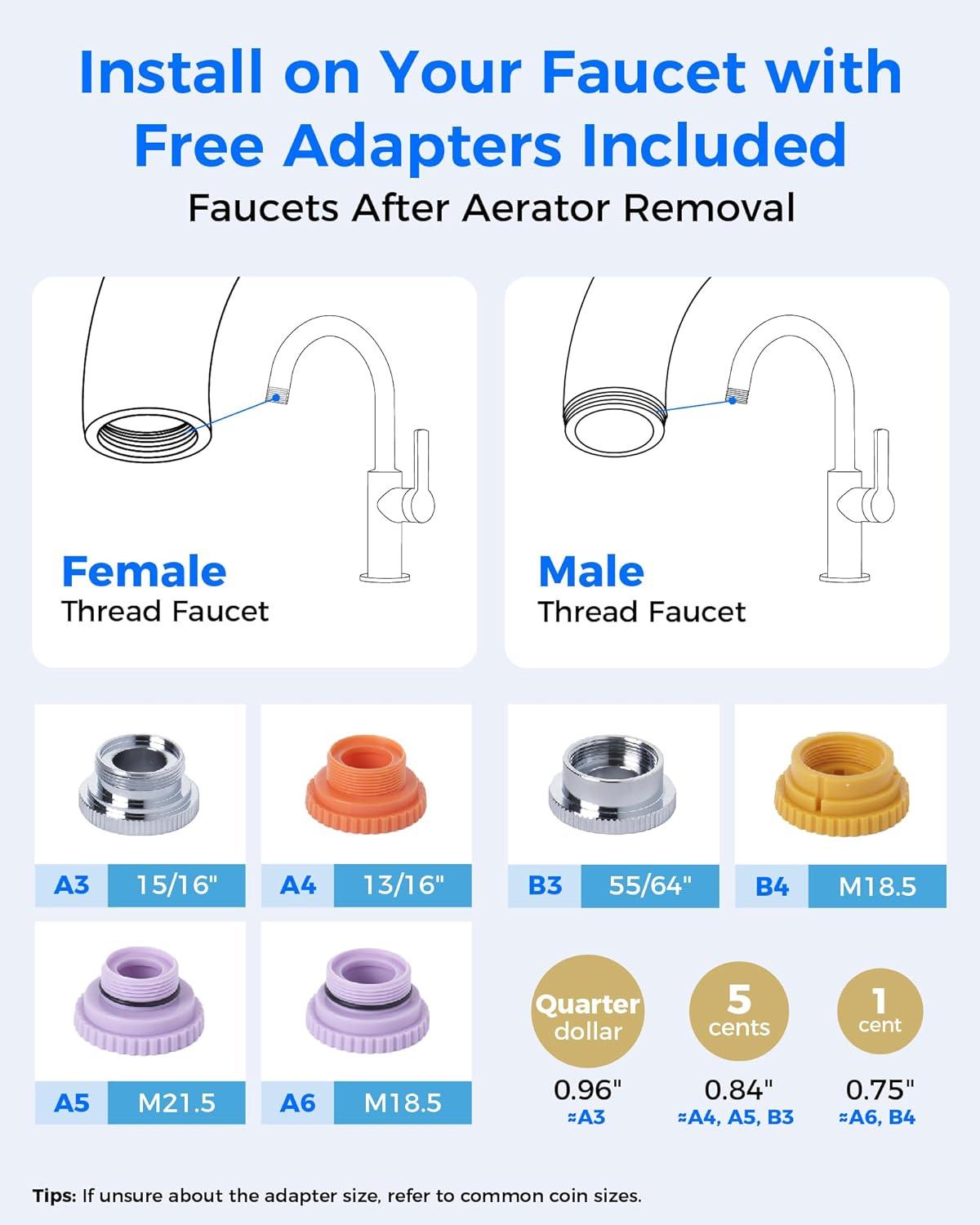 imageAlkaline Waterdrop Water Filter for Sink Faucet Filter Life Reminder 320 Gallon Tap Water Filter for Kitchen Sink NSF Certified Reduces Chlorine Faucet Mount Water Filtration System 1 FilterAlkaline