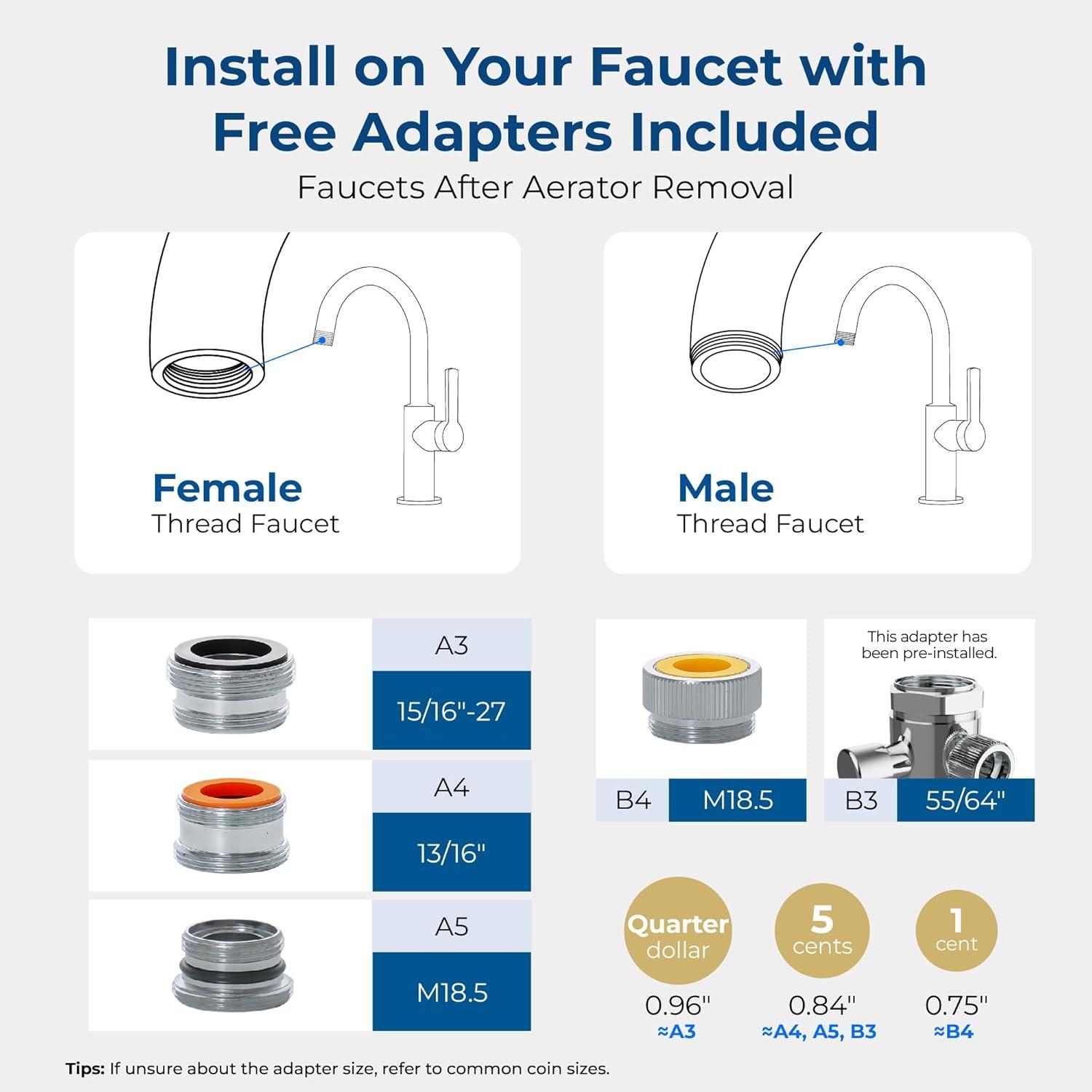 imageAlkaline Waterdrop Water Filter for Sink Faucet Filter Life Reminder 320 Gallon Tap Water Filter for Kitchen Sink NSF Certified Reduces Chlorine Faucet Mount Water Filtration System 1 FilterStainless Steel