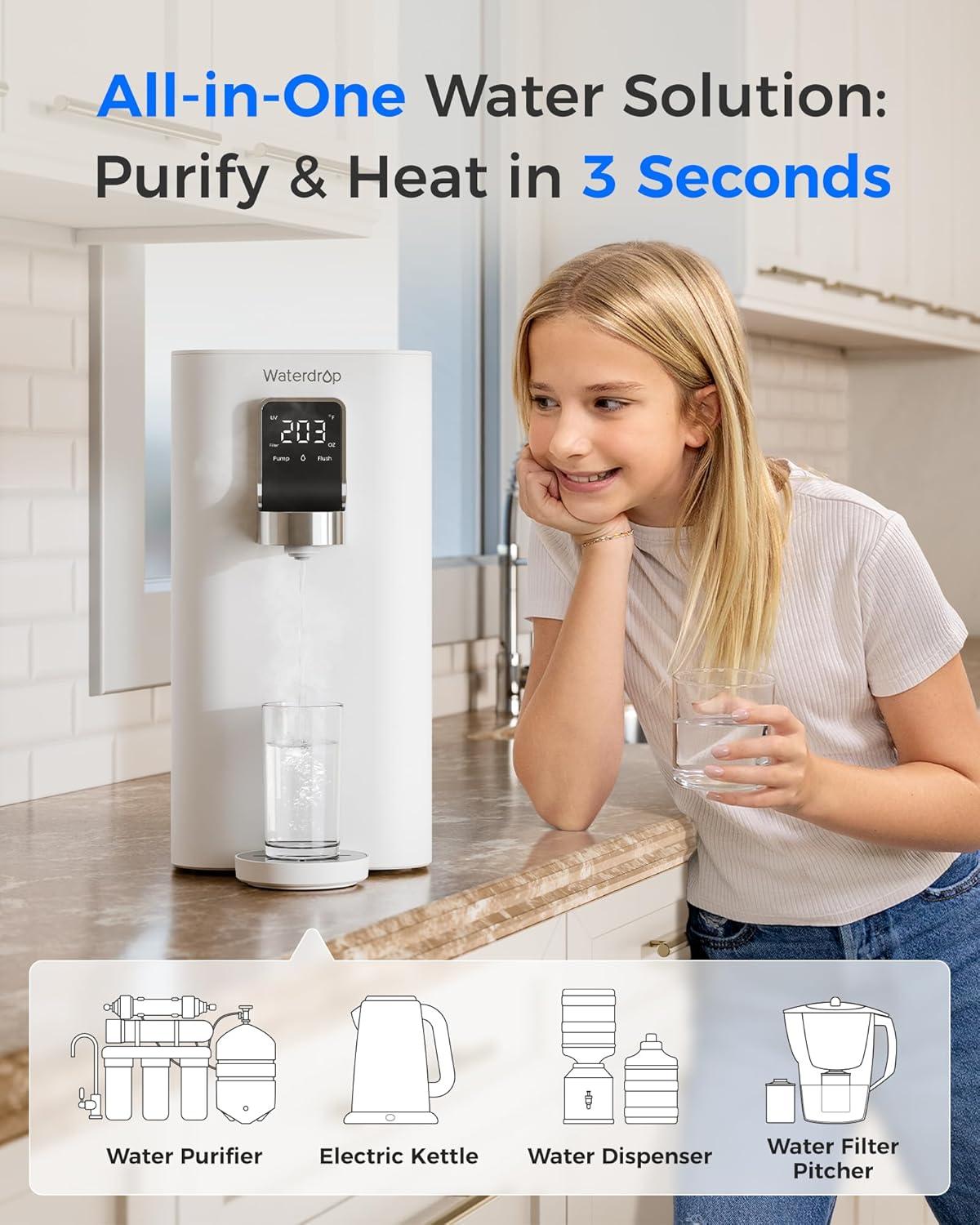 imageInstant Hot Waterdrop K19H Countertop Reverse Osmosis System Reverse Osmosis Water Filter Countertop 31 Pure to Drain 4 Temperature Options Water Dispenser No InstallationIvory White  Hot