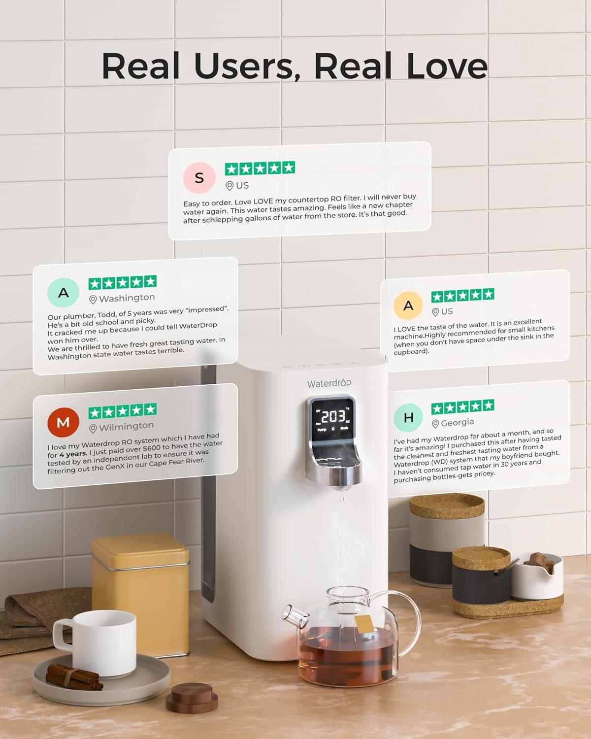 imageInstant Hot Waterdrop K19H Countertop Reverse Osmosis System Reverse Osmosis Water Filter Countertop 31 Pure to Drain 4 Temperature Options Water Dispenser No InstallationIvory White  Hot