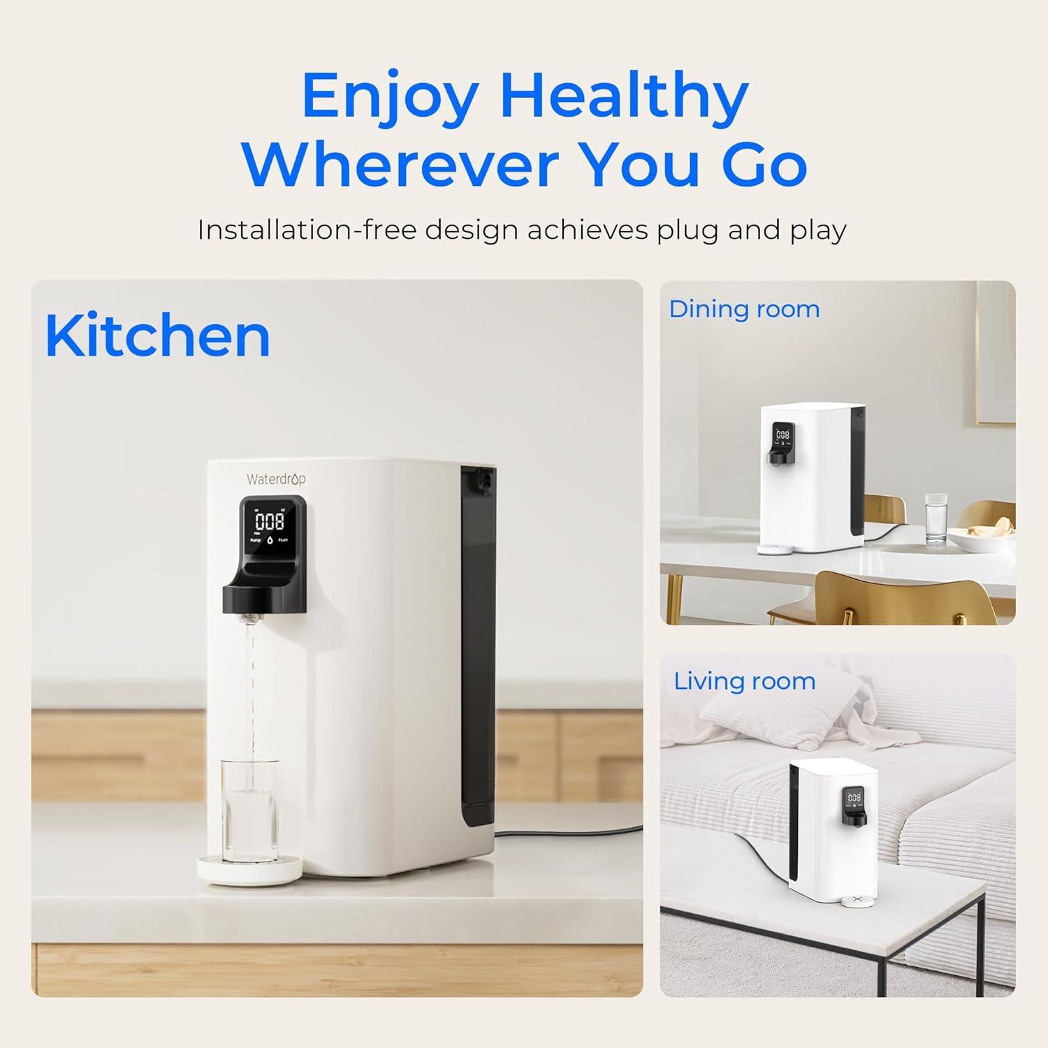 imageInstant Hot Waterdrop K19H Countertop Reverse Osmosis System Reverse Osmosis Water Filter Countertop 31 Pure to Drain 4 Temperature Options Water Dispenser No InstallationPure White  Alkaline