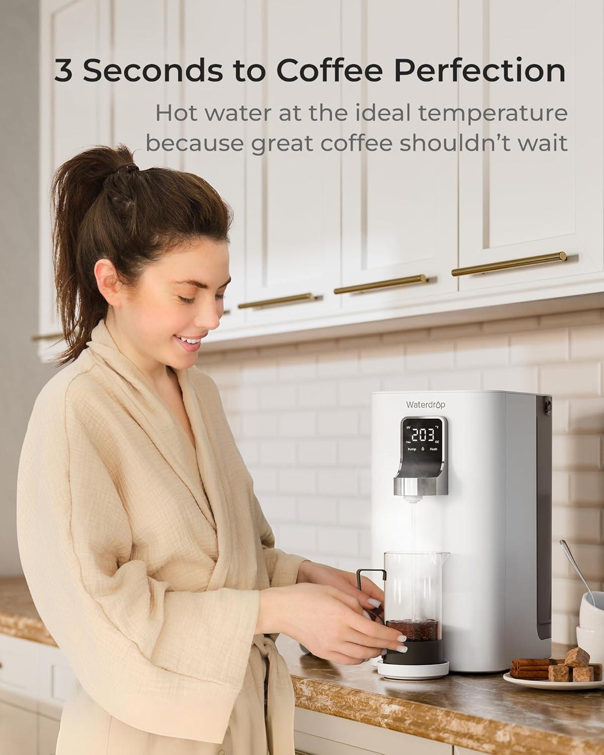 imageInstant Hot Waterdrop K19H Countertop Reverse Osmosis System Reverse Osmosis Water Filter Countertop 31 Pure to Drain 4 Temperature Options Water Dispenser No InstallationIvory White  Hot