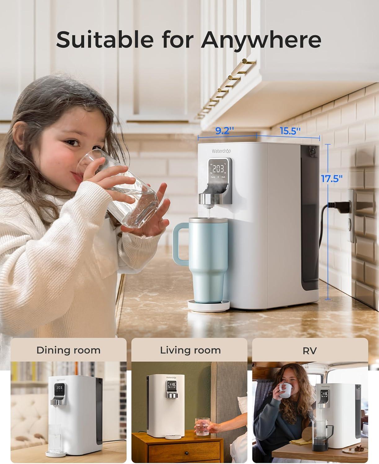 imageInstant Hot Waterdrop K19H Countertop Reverse Osmosis System Reverse Osmosis Water Filter Countertop 31 Pure to Drain 4 Temperature Options Water Dispenser No InstallationIvory White  Hot
