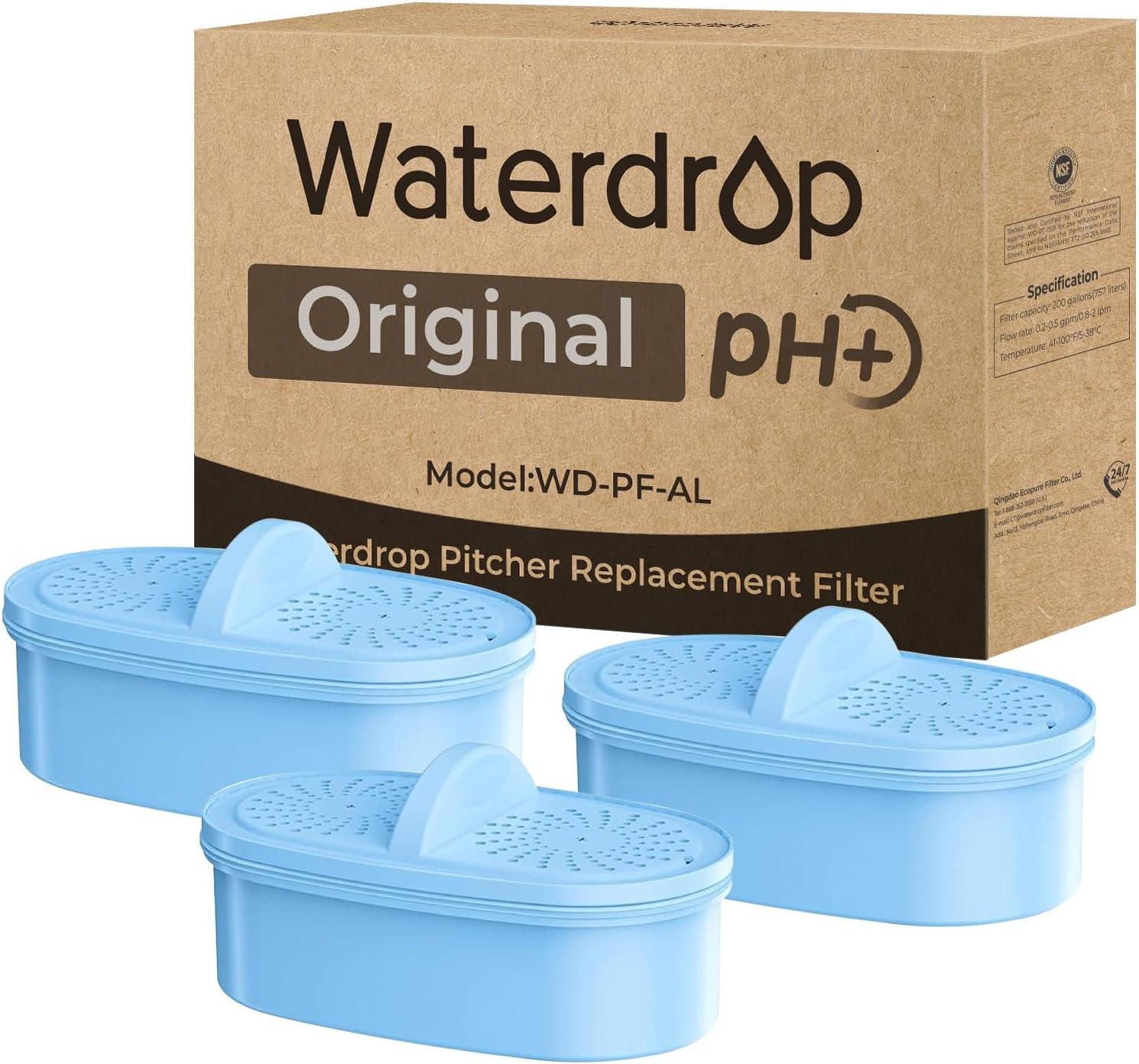 imageOriginal Waterdrop Alkaline Water Filter Replacement for All Waterdrop Pitcher and Dispenser Filtration System Increase PH Improved Coffee Taste Last Up to 2 Months or 100 Gallons Pack of 3Blue