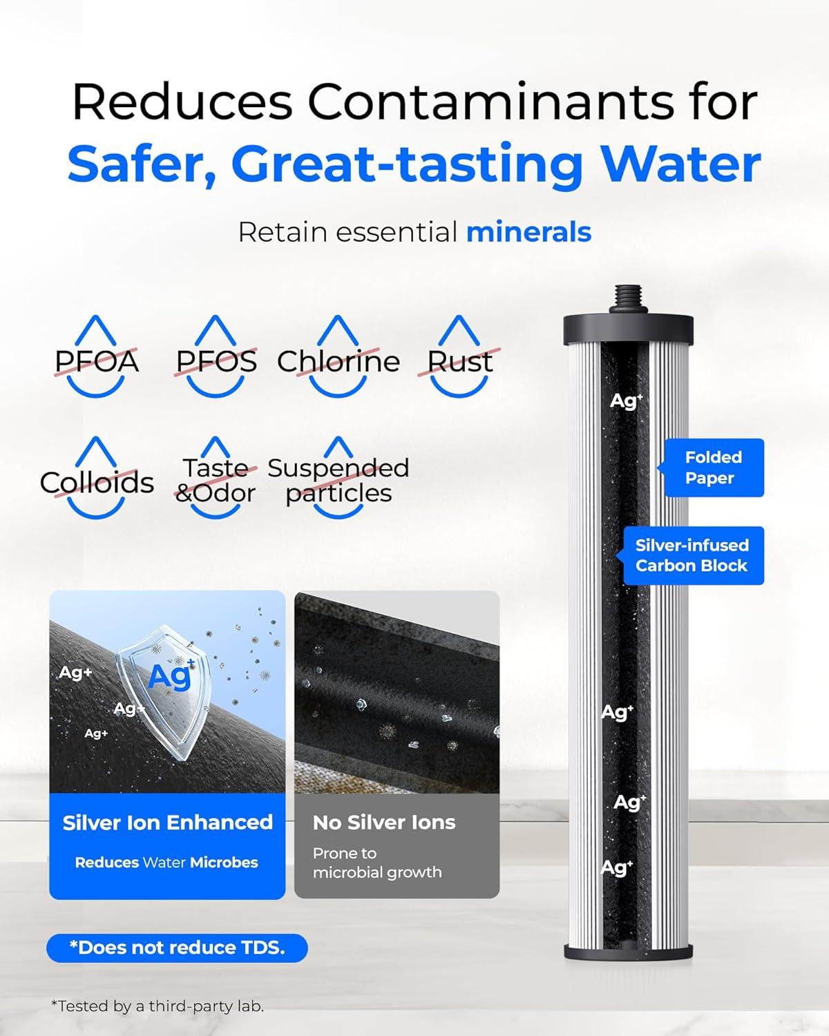 imageSilver ionsWaterdrop WDCFF05 Replacement Filter Countertop Water Filter 5000 Gallons Longer Filter Life Reduces PFOA PFOS Chlorine Sediment 1 Pack