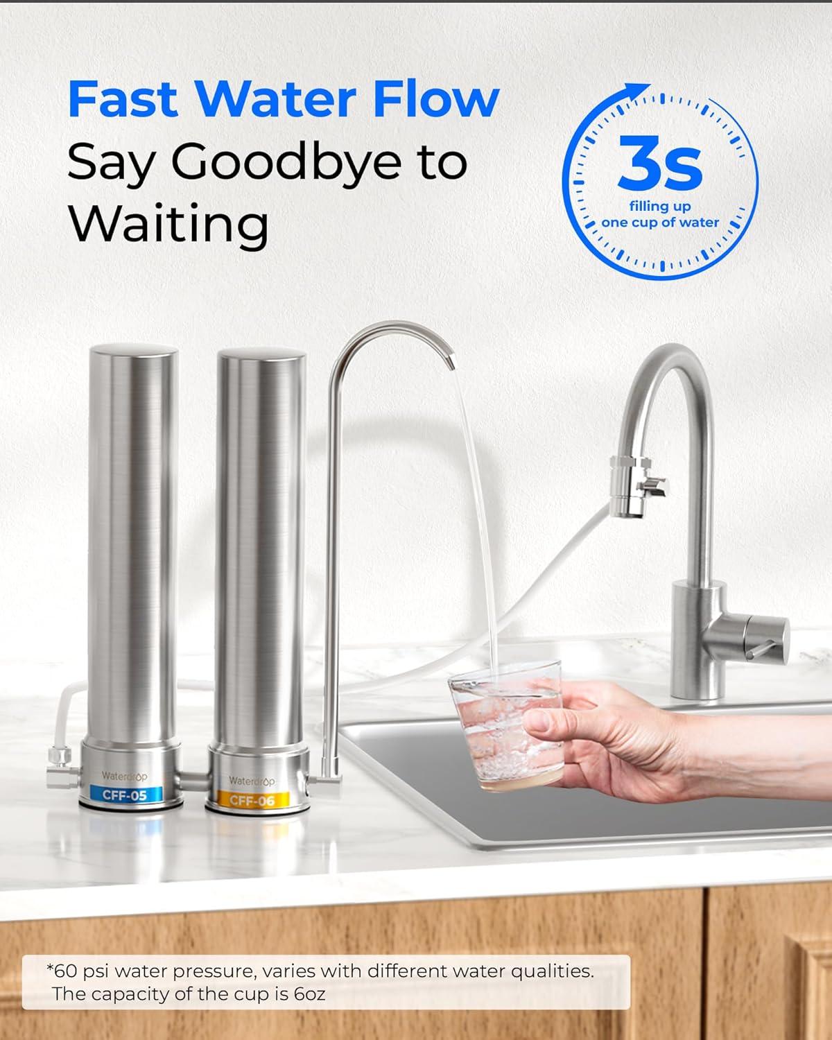 imageSilver ionsWaterdrop WDCFF05 Replacement Filter Countertop Water Filter 5000 Gallons Longer Filter Life Reduces PFOA PFOS Chlorine Sediment 1 Pack