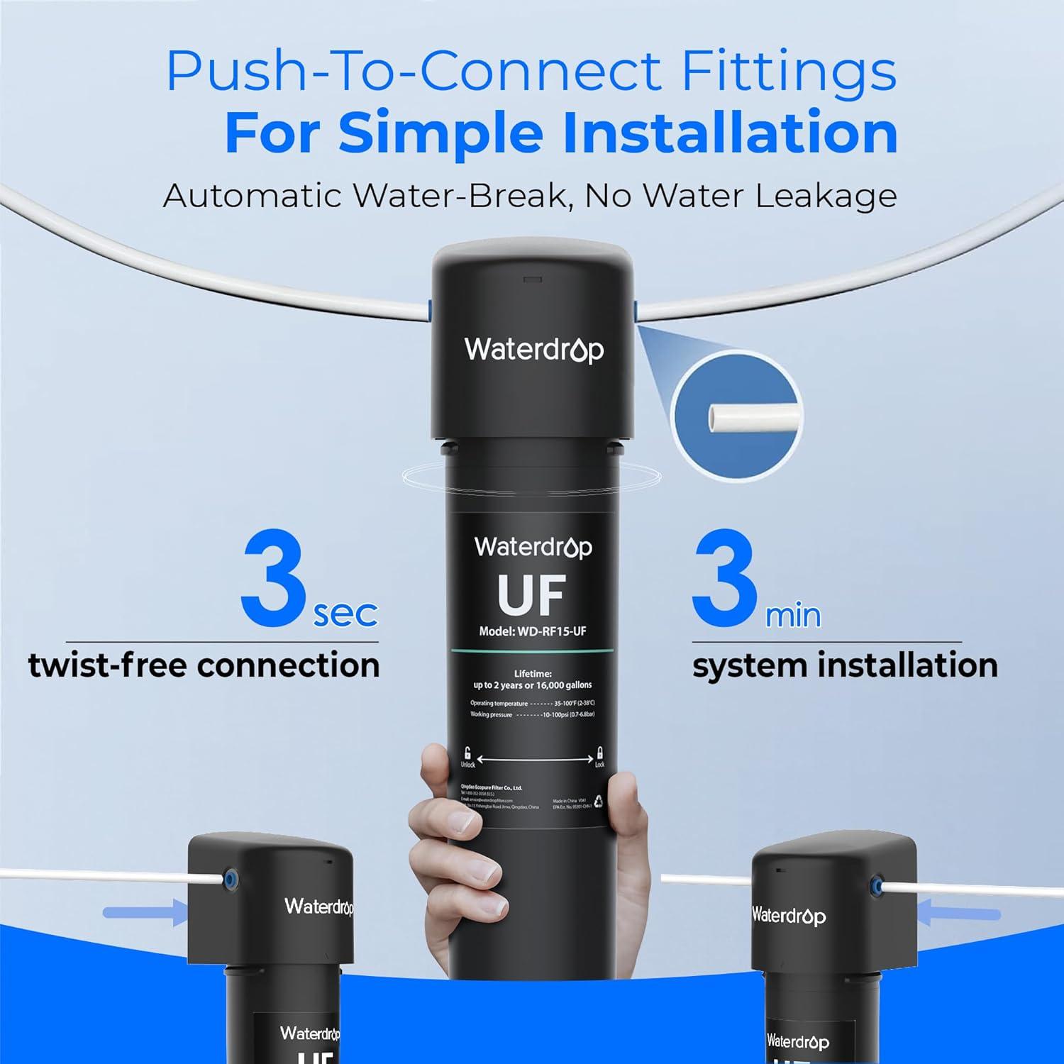 imageWaterdrop 001m Inline Water Filter System for Refrigerator Ice Maker Under Sink 14 inch Direct Connect NSFANSI 42 Certified 19K Gallons 15UCUFPremium