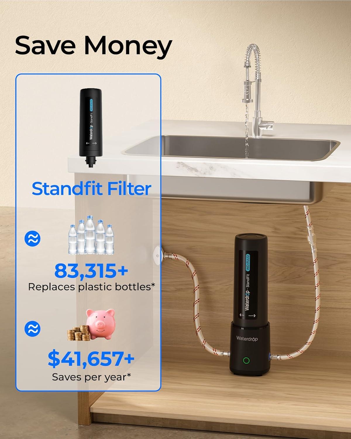 imageWaterdrop 10UA PRO Under Sink Water Filter No Drill Required Time Reminder Easy Installation Reduces Lead Chlorine Bad Taste ampamp Odor NSFANSI 42 Certified 11000 Gallons Does not Lower TDSBlack