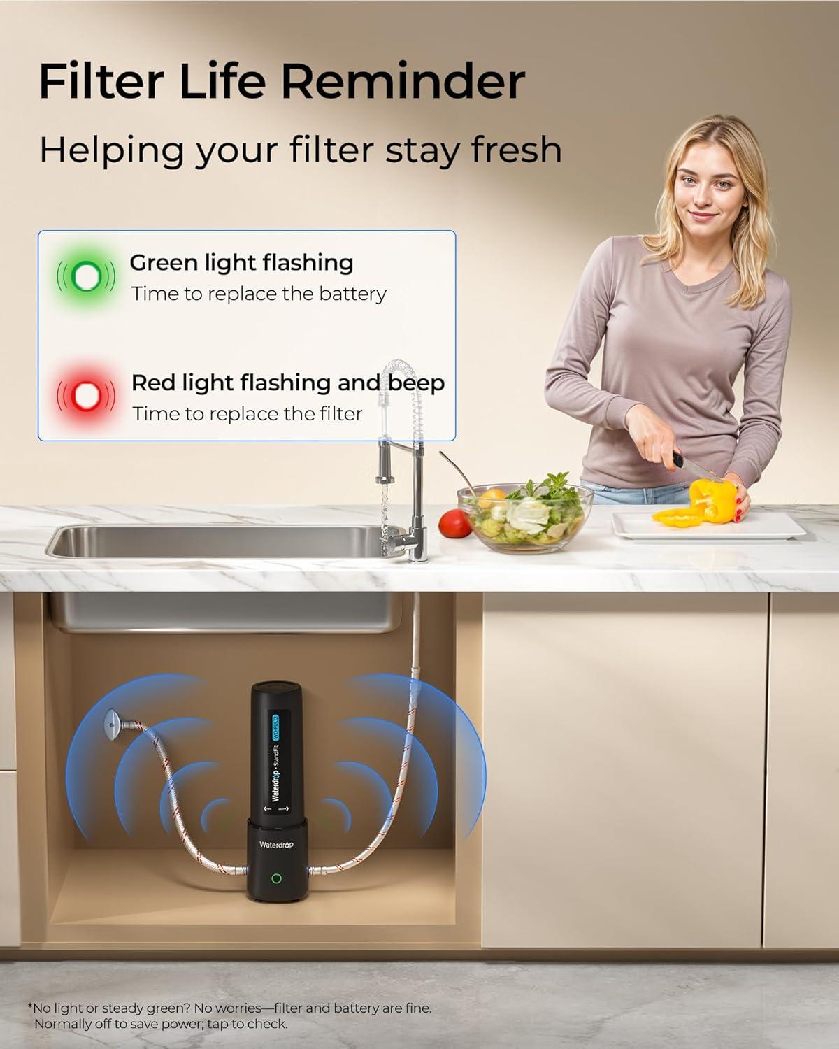 imageWaterdrop 10UA PRO Under Sink Water Filter No Drill Required Time Reminder Easy Installation Reduces Lead Chlorine Bad Taste ampamp Odor NSFANSI 42 Certified 11000 Gallons Does not Lower TDSBlack