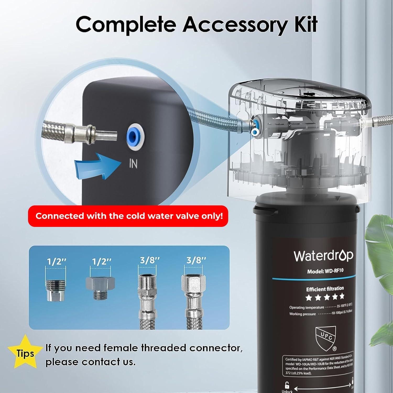 imageWaterdrop 10UA Under Sink Water Filter System Reduces PFAS PFOAPFOS Lead Chlorine Bad Taste ampamp Odor Under Counter Water Filter Direct Connect to Kitchen Faucet NSFANSI 42 Certified 1 YearBlack