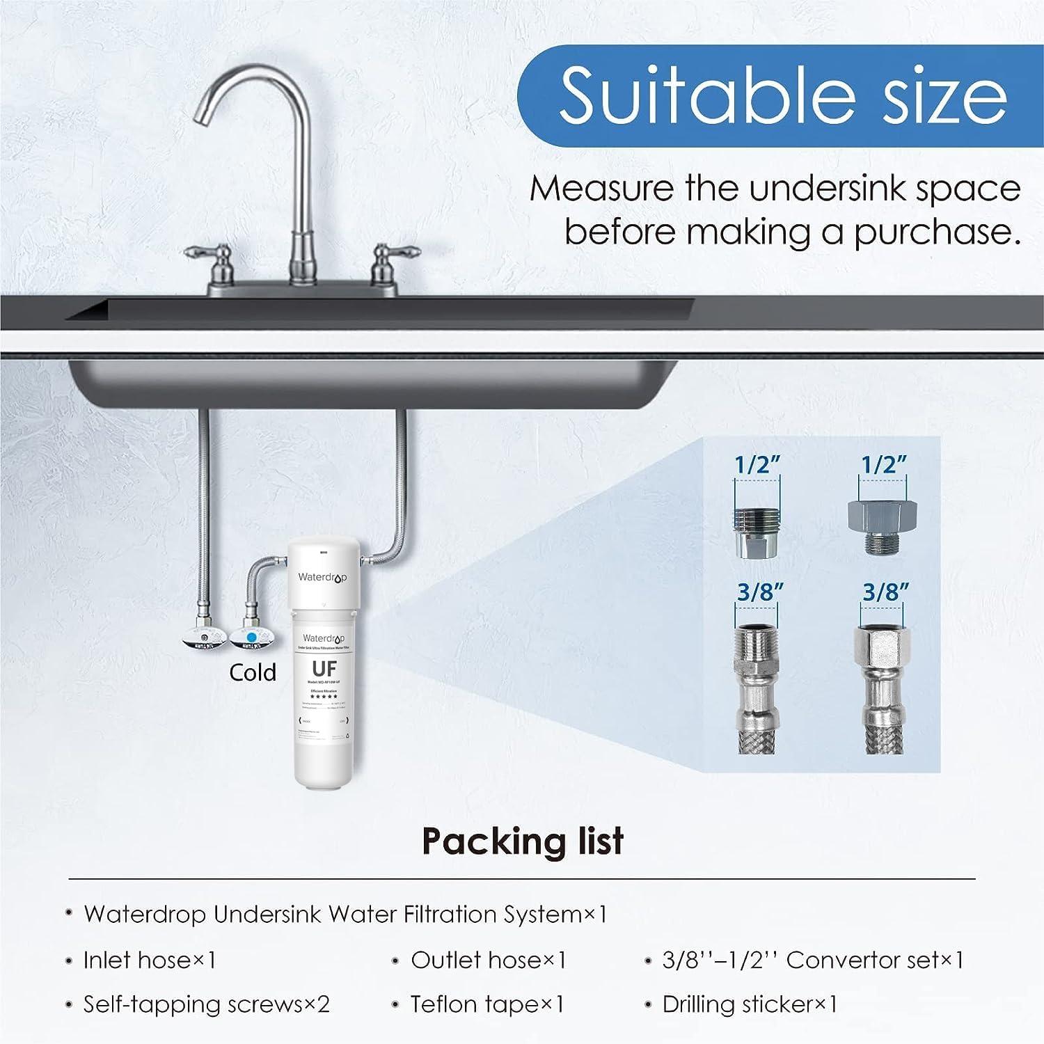 imageWaterdrop 10UA Under Sink Water Filter System Reduces PFAS PFOAPFOS Lead Chlorine Bad Taste ampamp Odor Under Counter Water Filter Direct Connect to Kitchen Faucet NSFANSI 42 Certified 1 YearWhite