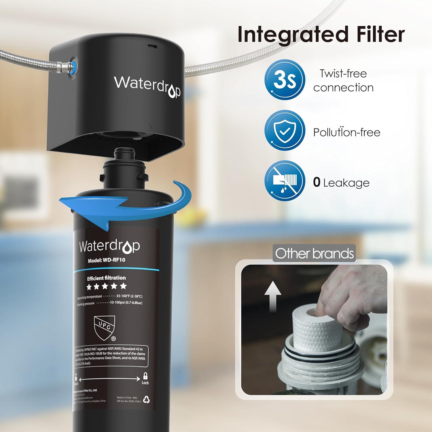 imageWaterdrop 10UA Under Sink Water Filter System Reduces PFAS PFOAPFOS Lead Chlorine Bad Taste ampamp Odor Under Counter Water Filter Direct Connect to Kitchen Faucet NSFANSI 42 Certified 1 YearBlack