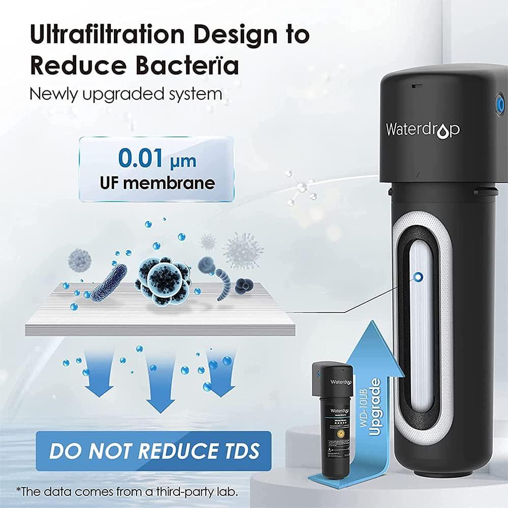 imageWaterdrop 10UAUF     Under Sink Water Filter for Batria Reduction 11000 Gallons Reduces Lead Chlorine Bad Taste ampamp Odor Direct Connect to Kitchen FaucetBlackPremiumwith Faucet