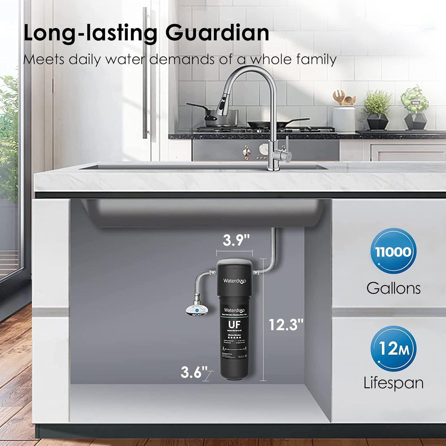 imageWaterdrop 10UAUF     Under Sink Water Filter for Batria Reduction 11000 Gallons Reduces Lead Chlorine Bad Taste ampamp Odor Direct Connect to Kitchen FaucetBlackPremium