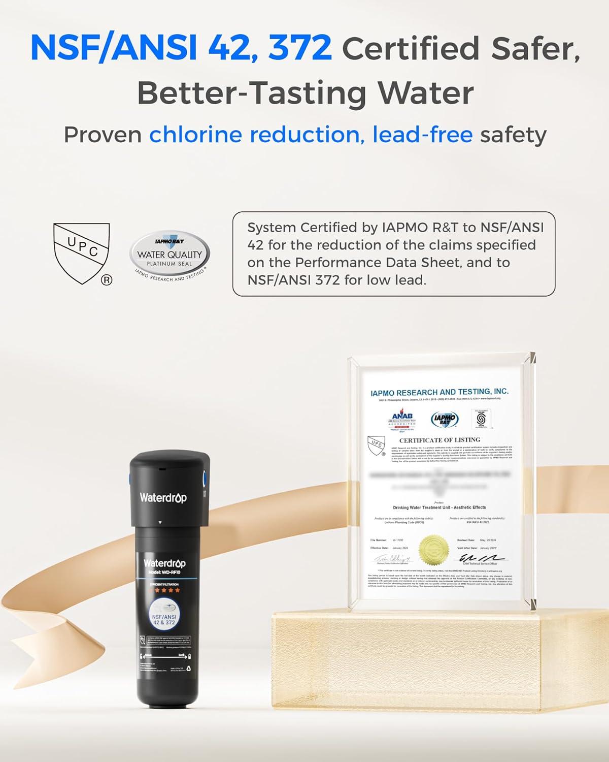 imageWaterdrop 10UB Under Sink Water Filter Reduces PFAS PFOAPFOS Lead Chlorine Bad Taste NSFANSI 42 Certified 11K Gallons Easy InstallationBlack