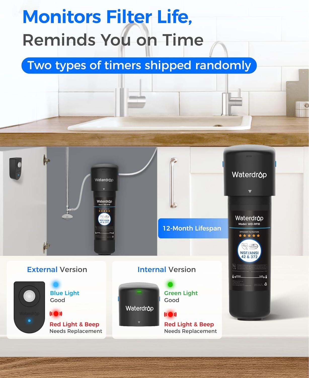 imageWaterdrop 10UB Under Sink Water Filter Reduces PFAS PFOAPFOS Lead Chlorine Bad Taste NSFANSI 42 Certified 11K Gallons Easy InstallationBlack