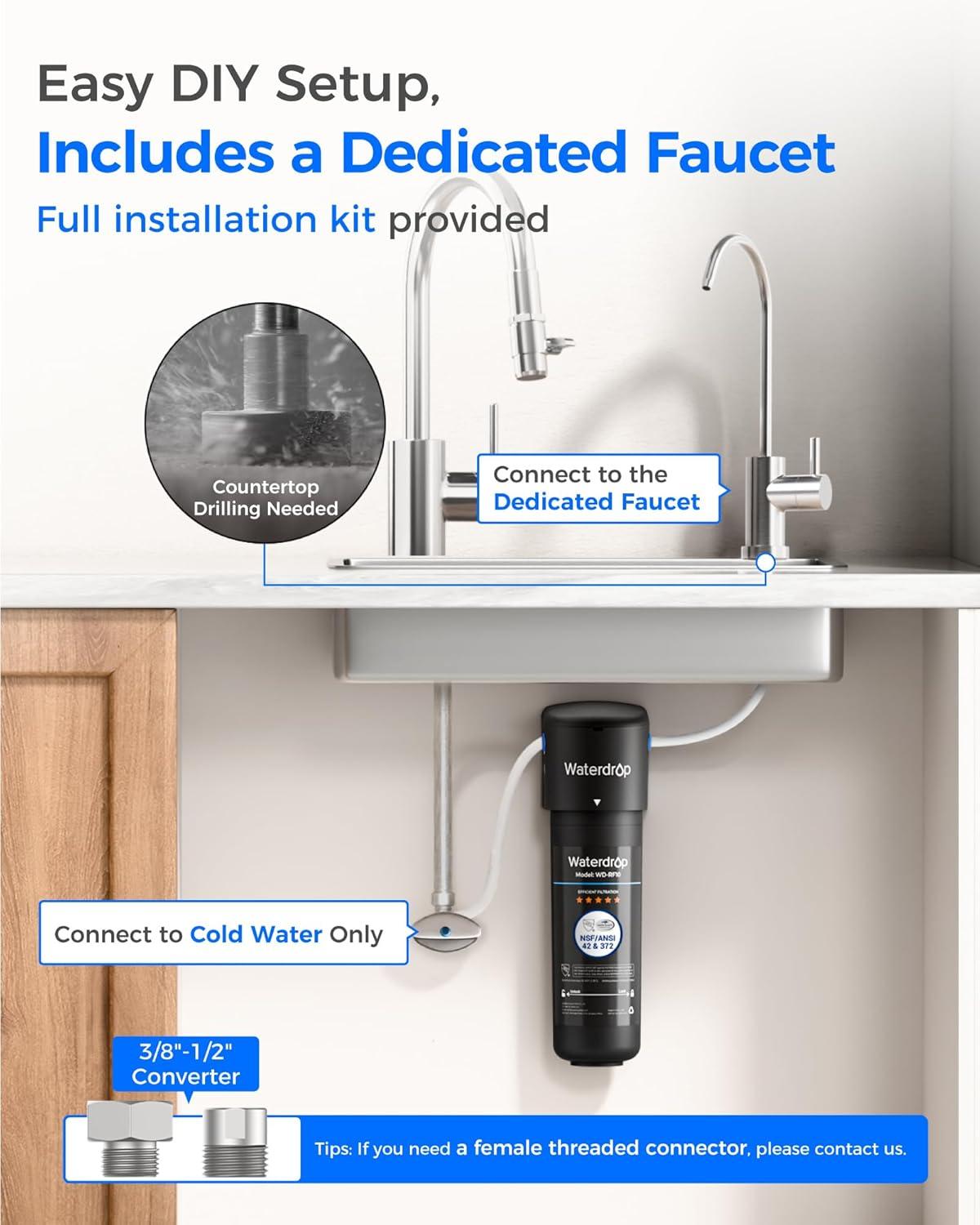 imageWaterdrop 10UB Under Sink Water Filter Reduces PFAS PFOAPFOS Lead Chlorine Bad Taste NSFANSI 42 Certified 11K Gallons Easy InstallationBlack