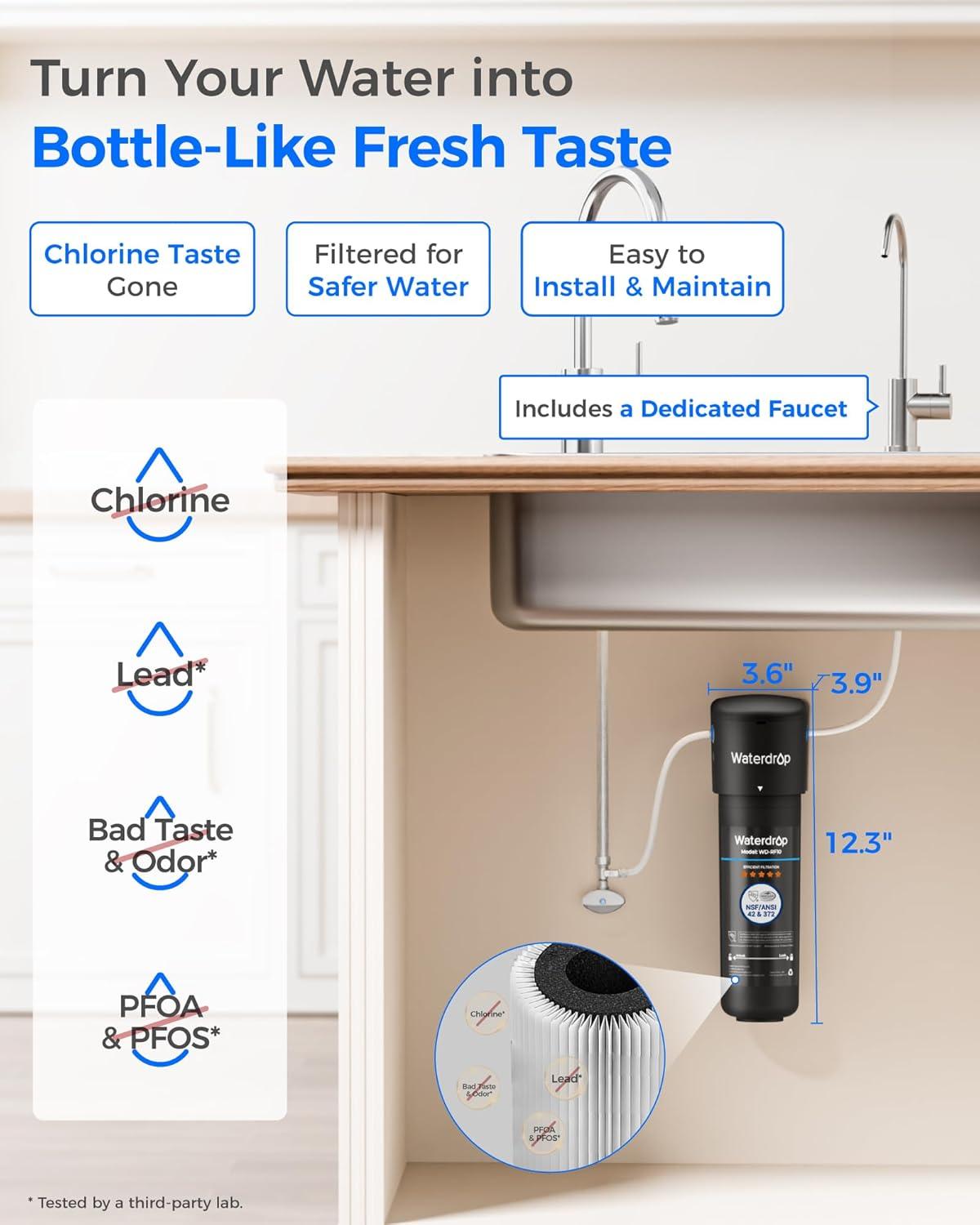 imageWaterdrop 10UB Under Sink Water Filter Reduces PFAS PFOAPFOS Lead Chlorine Bad Taste NSFANSI 42 Certified 11K Gallons Easy InstallationBlack