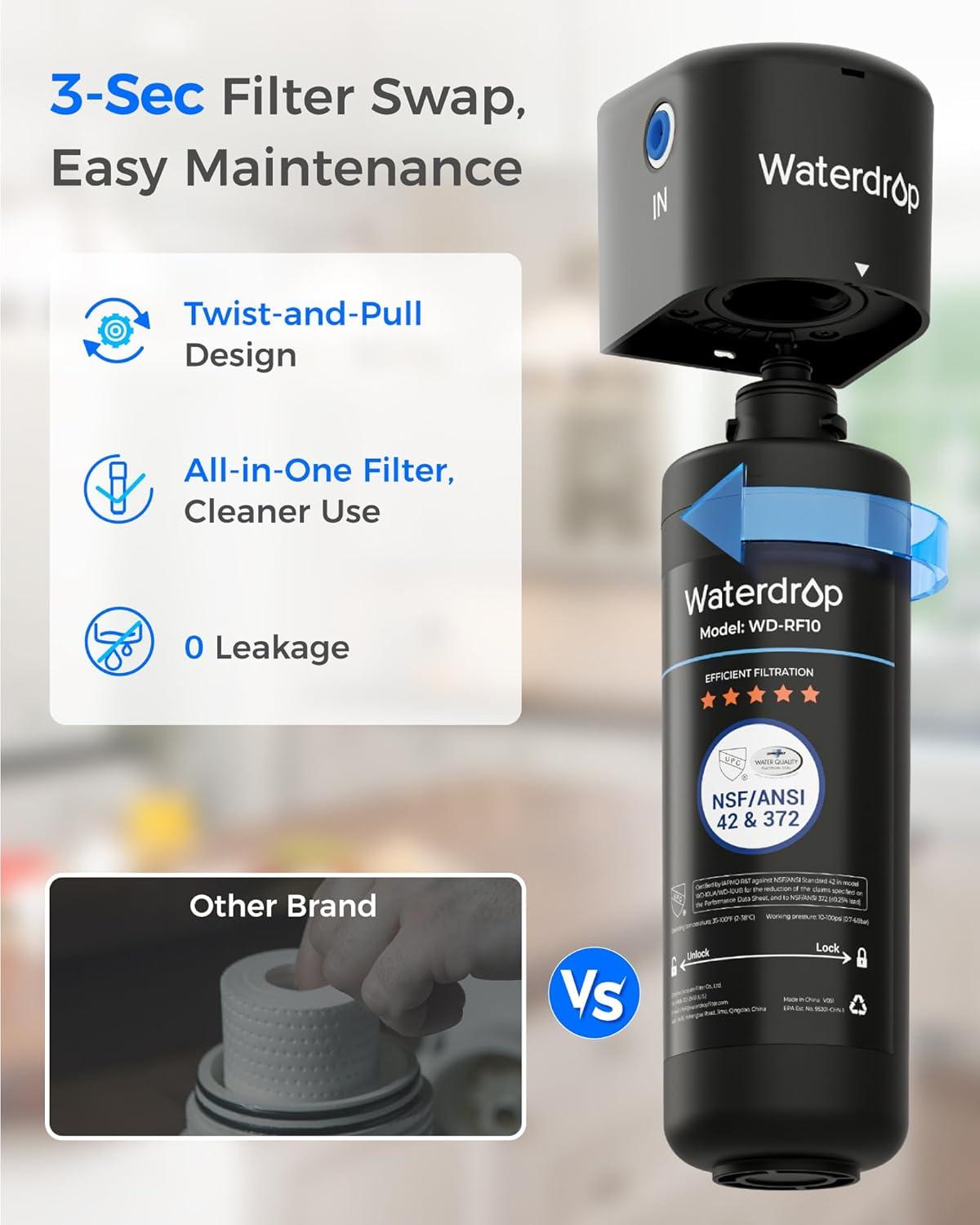 imageWaterdrop 10UB Under Sink Water Filter Reduces PFAS PFOAPFOS Lead Chlorine Bad Taste NSFANSI 42 Certified 11K Gallons Easy InstallationBlack