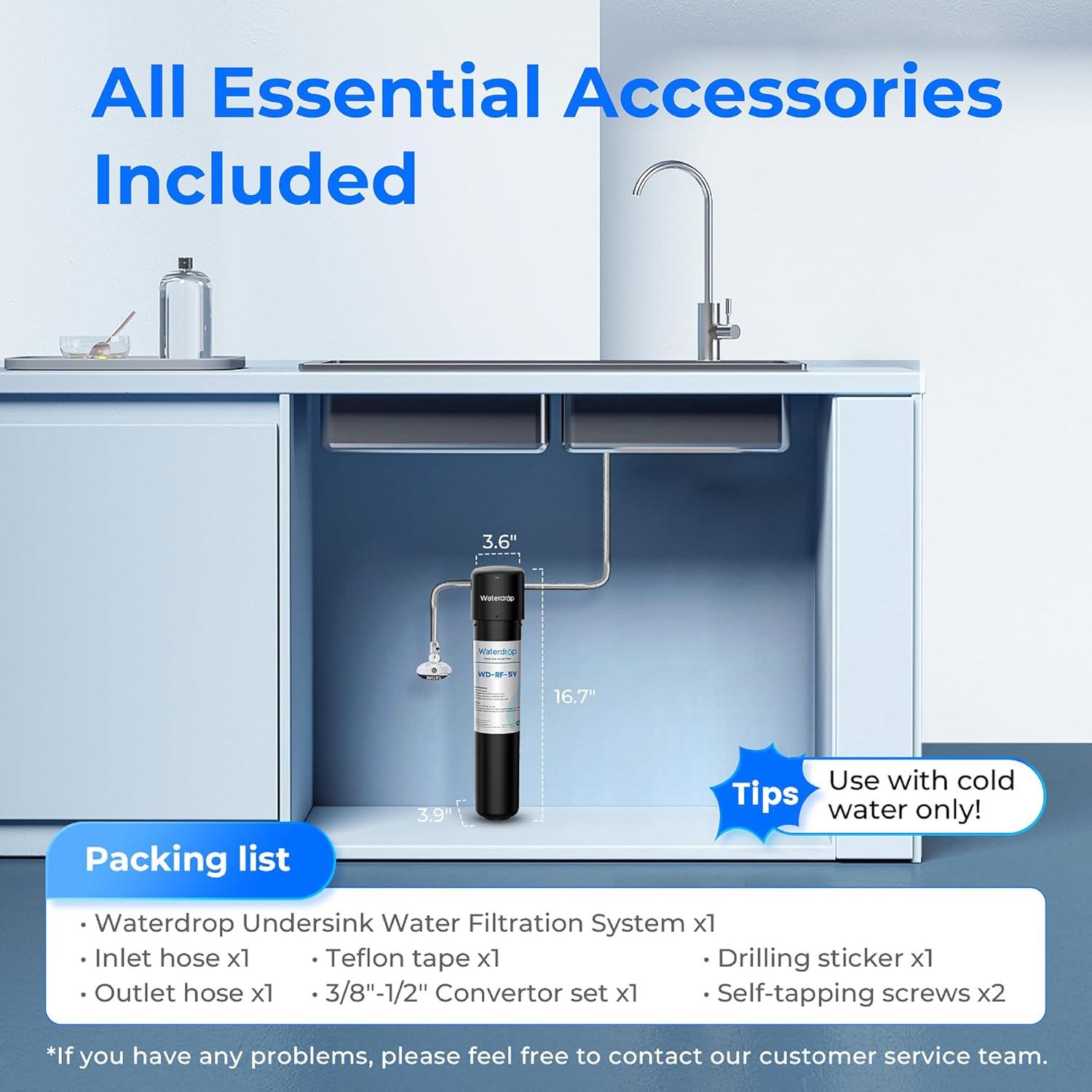 imageWaterdrop 10UB Under Sink Water Filter Reduces PFAS PFOAPFOS Lead Chlorine Bad Taste NSFANSI 42 Certified 11K Gallons Easy InstallationJet black
