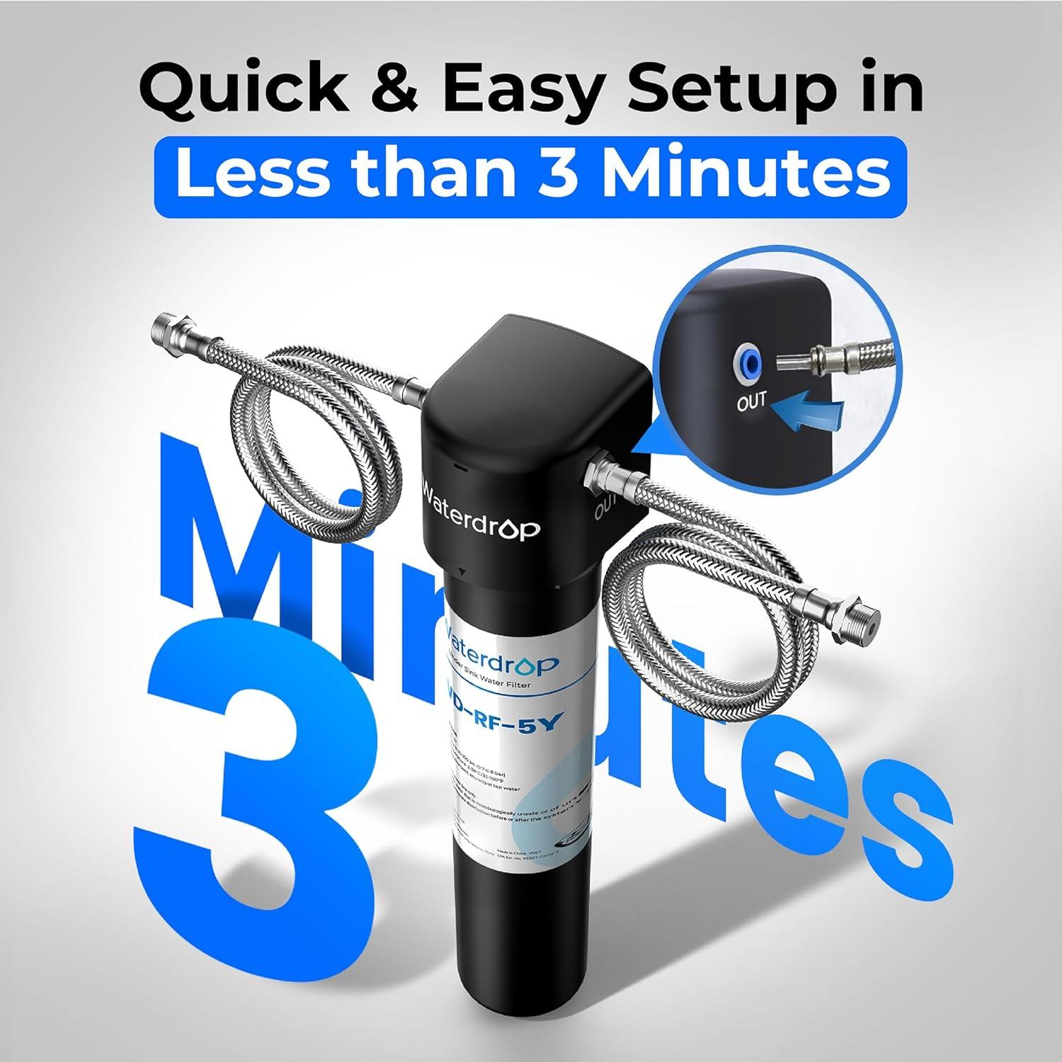 imageWaterdrop 10UB Under Sink Water Filter Reduces PFAS PFOAPFOS Lead Chlorine Bad Taste NSFANSI 42 Certified 11K Gallons Easy InstallationJet black