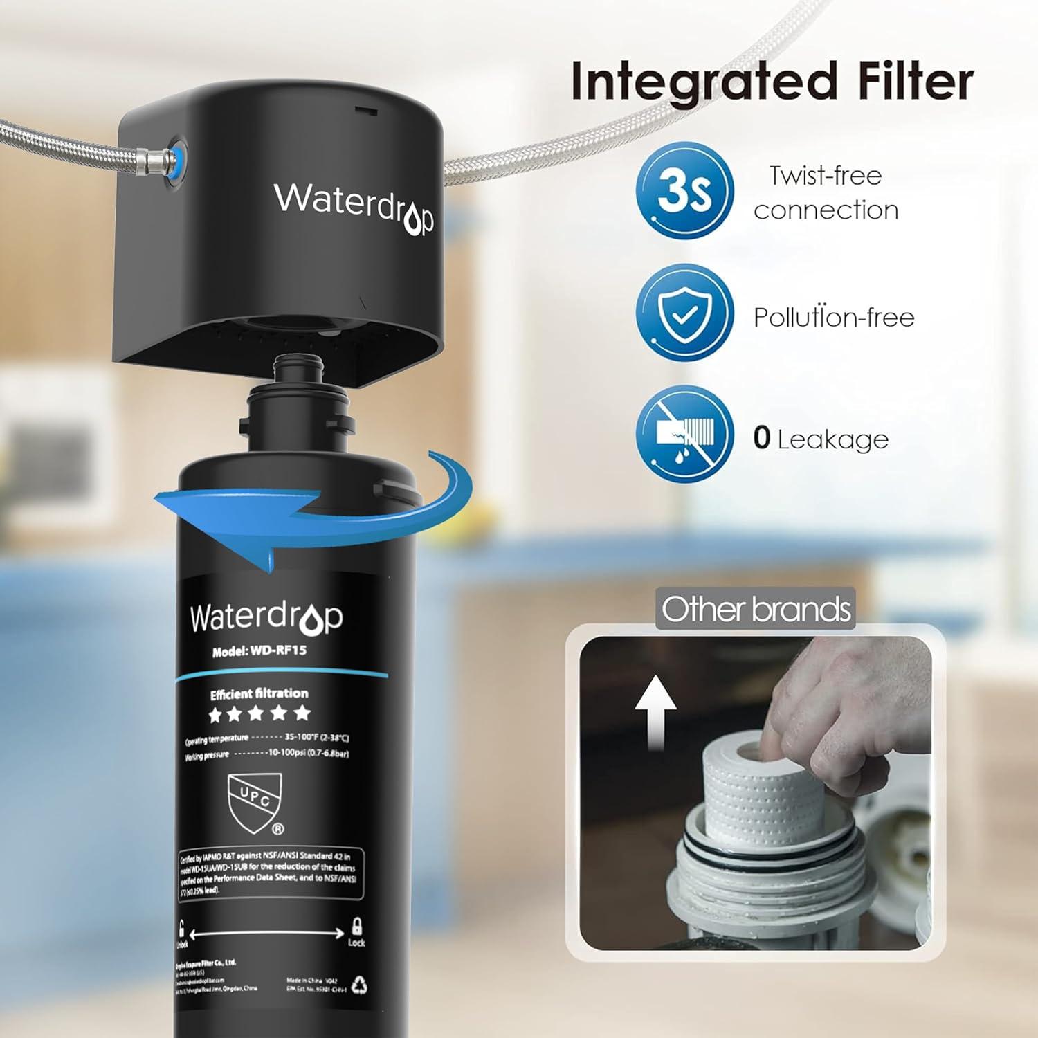 imageWaterdrop 15UA Under Sink Water Filter System 2 Years Reduces Lead Chlorine Bad Taste ampamp Odor Under Counter Water Filter Direct Connect to Kitchen Faucet NSFANSI 42 Certified USA TechBlackbasic