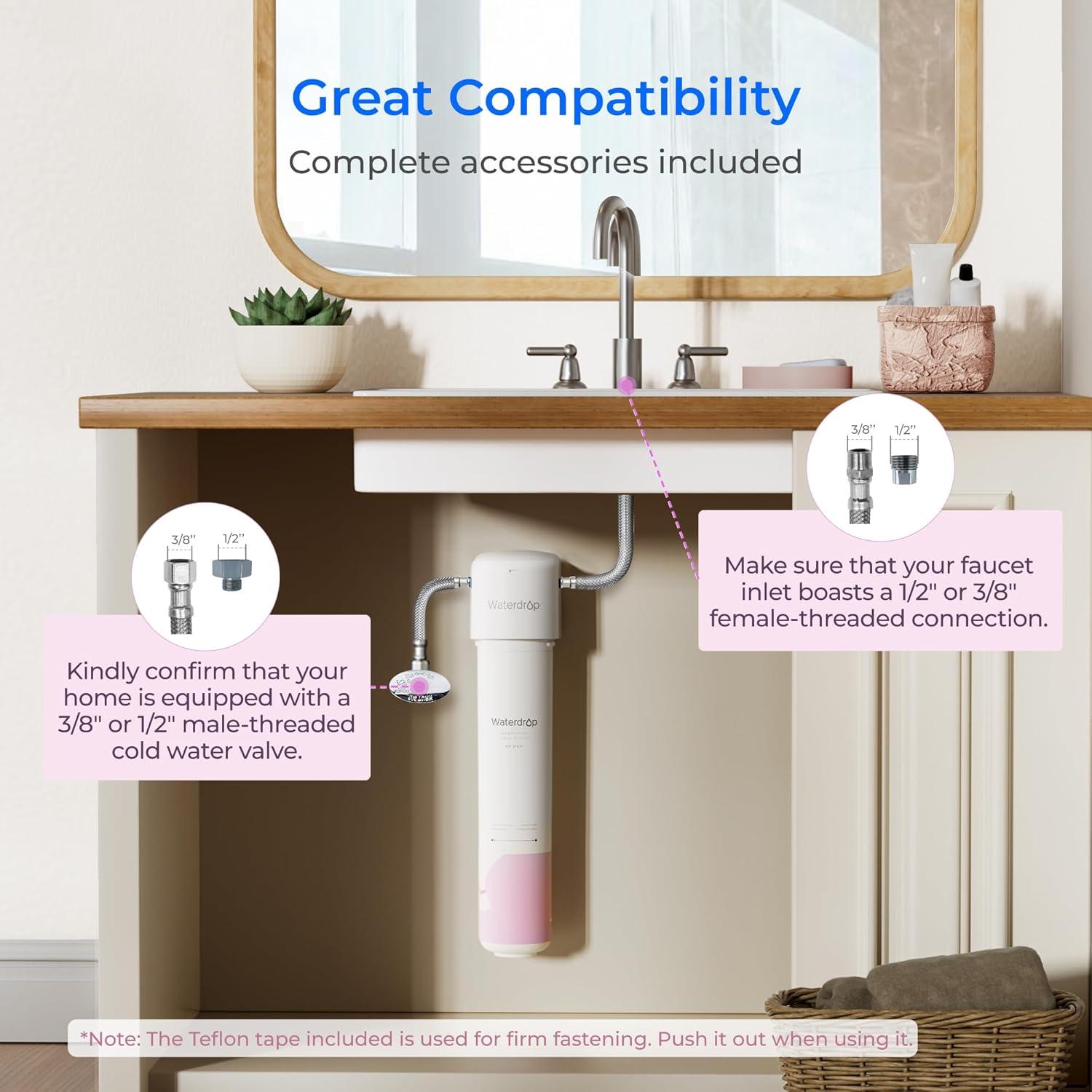 imageWaterdrop 15UA Under Sink Water Filter System 2 Years Reduces Lead Chlorine Bad Taste ampamp Odor Under Counter Water Filter Direct Connect to Kitchen Faucet NSFANSI 42 Certified USA TechWhitedirect connect bathroom sink for face care
