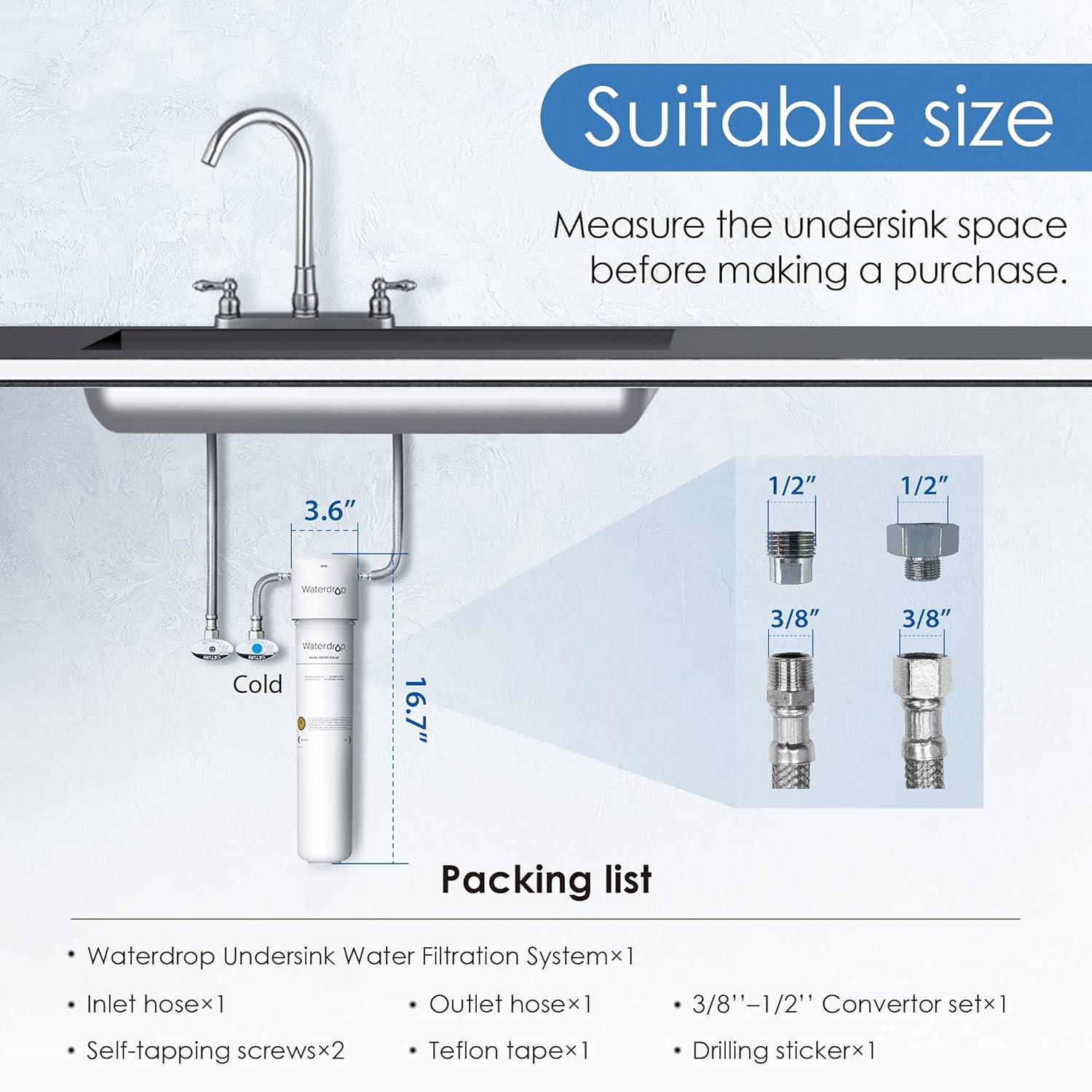 imageWaterdrop 15UA Under Sink Water Filter System 2 Years Reduces Lead Chlorine Bad Taste ampamp Odor Under Counter Water Filter Direct Connect to Kitchen Faucet NSFANSI 42 Certified USA TechWhitepremium