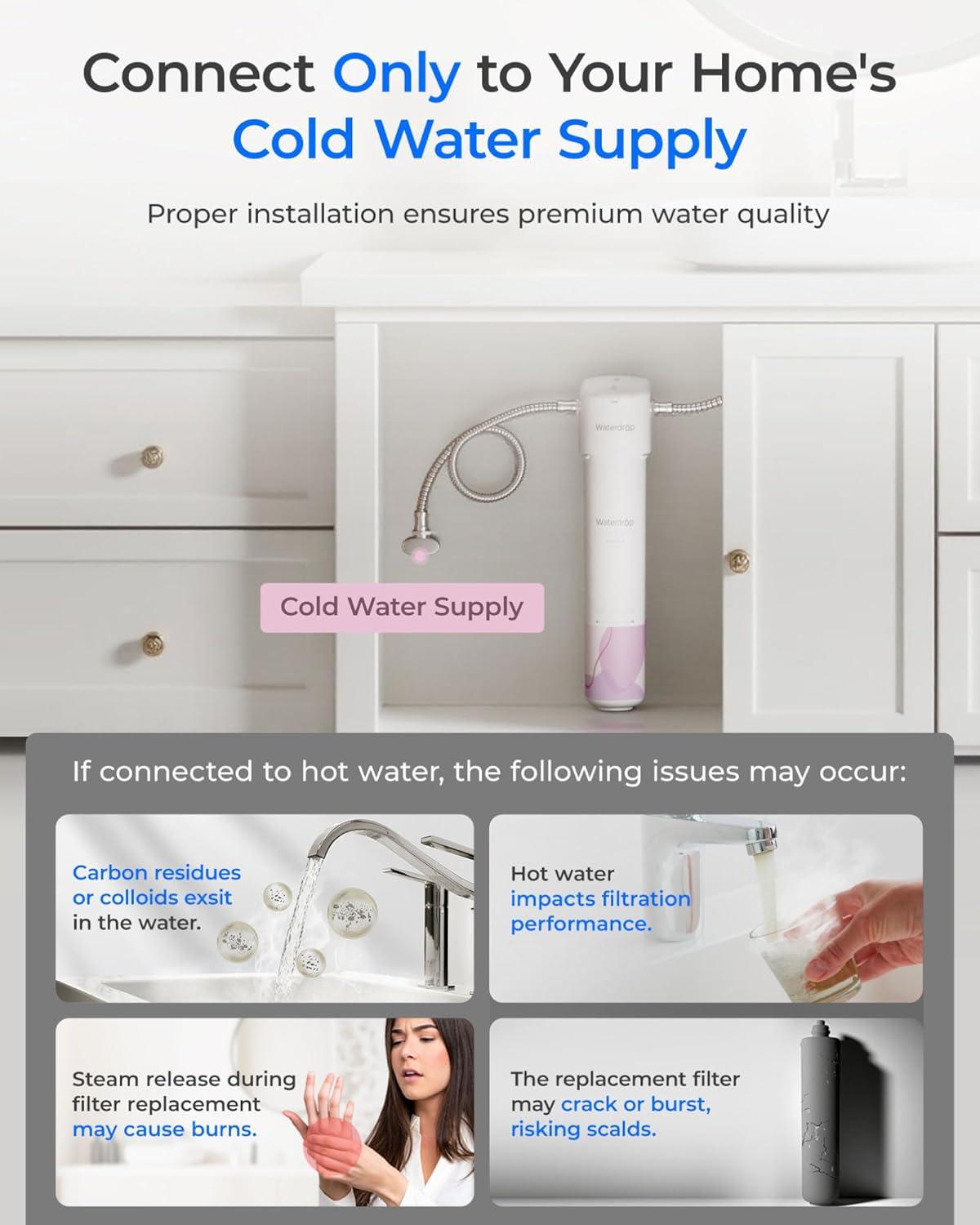 imageWaterdrop 15UA Under Sink Water Filter System 2 Years Reduces Lead Chlorine Bad Taste ampamp Odor Under Counter Water Filter Direct Connect to Kitchen Faucet NSFANSI 42 Certified USA TechWhitedirect connect bathroom sink for face care