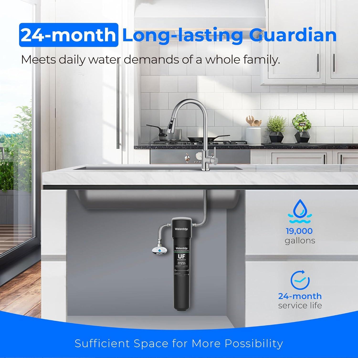 imageWaterdrop 15UAUF 001 m Ultra Filtration Under Sink Water Filter for Batria Reduction   Reduces Lead Chlorine Bad Taste ampamp Odor Direct Connect to Kitchen Faucet USA TechBlackReduce Batria