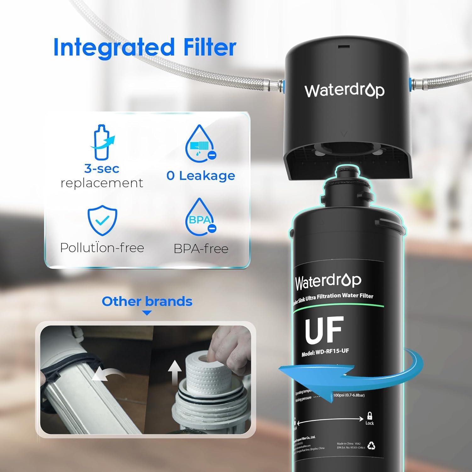 imageWaterdrop 15UAUF 001 m Ultra Filtration Under Sink Water Filter for Batria Reduction   Reduces Lead Chlorine Bad Taste ampamp Odor Direct Connect to Kitchen Faucet USA TechBlackReduce Batria