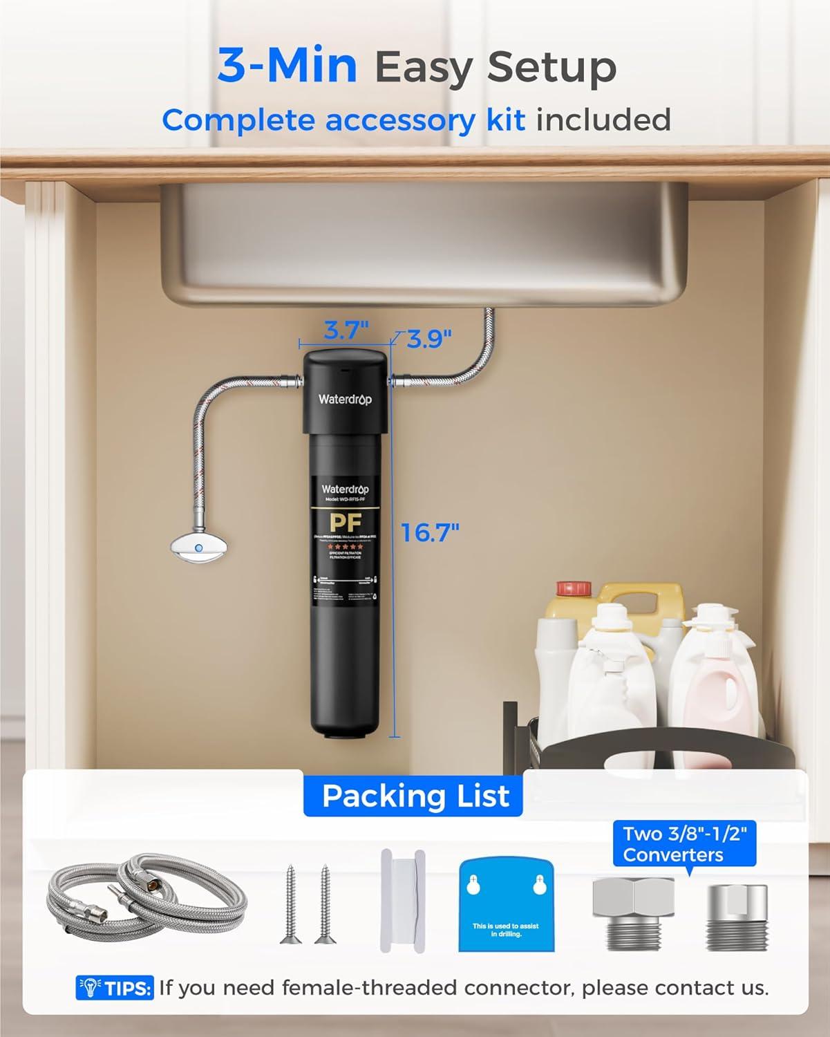 imageWaterdrop 15UAUF 001 m Ultra Filtration Under Sink Water Filter for Batria Reduction   Reduces Lead Chlorine Bad Taste ampamp Odor Direct Connect to Kitchen Faucet USA TechBlackReduce PFAS