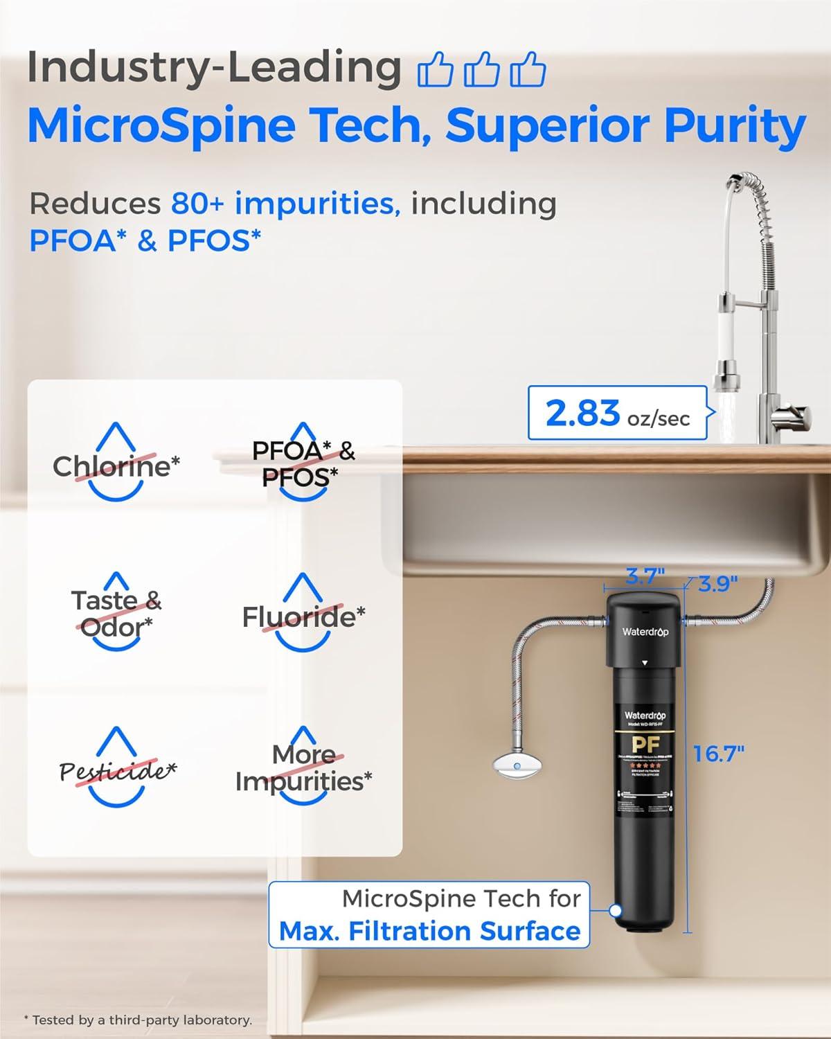 imageWaterdrop 15UAUF 001 m Ultra Filtration Under Sink Water Filter for Batria Reduction   Reduces Lead Chlorine Bad Taste ampamp Odor Direct Connect to Kitchen Faucet USA TechBlackReduce PFAS