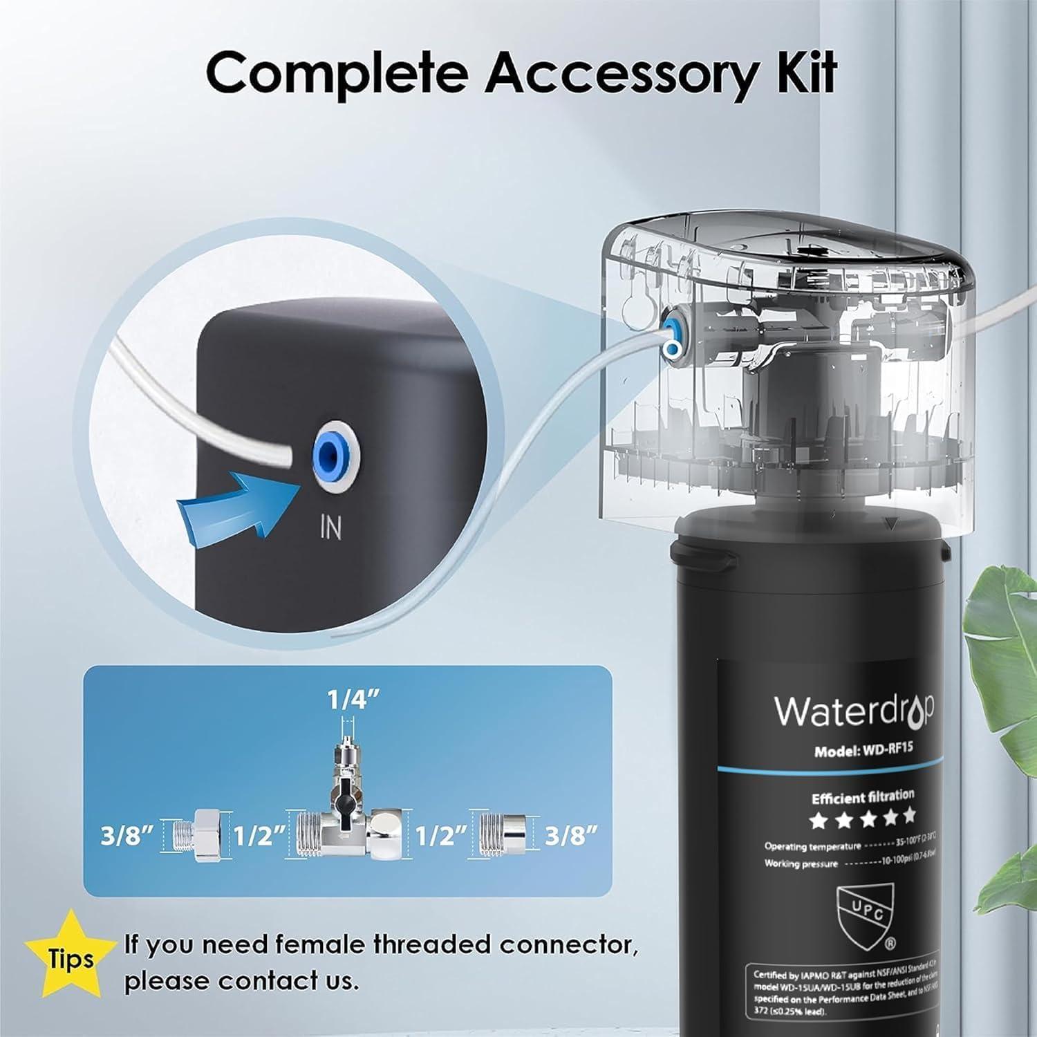 imageWaterdrop 15UB Under Sink Water Filter Under Sink Water Filtration System for 2 Years NSFANSI 42 Certified Reduces PFAS PFOAPFOS Lead Under Sink Water Filter with Faucet 19K Gallons