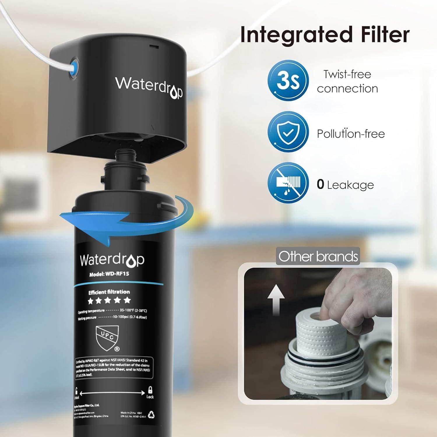 imageWaterdrop 15UB Under Sink Water Filter Under Sink Water Filtration System for 2 Years NSFANSI 42 Certified Reduces PFAS PFOAPFOS Lead Under Sink Water Filter with Faucet 19K Gallons