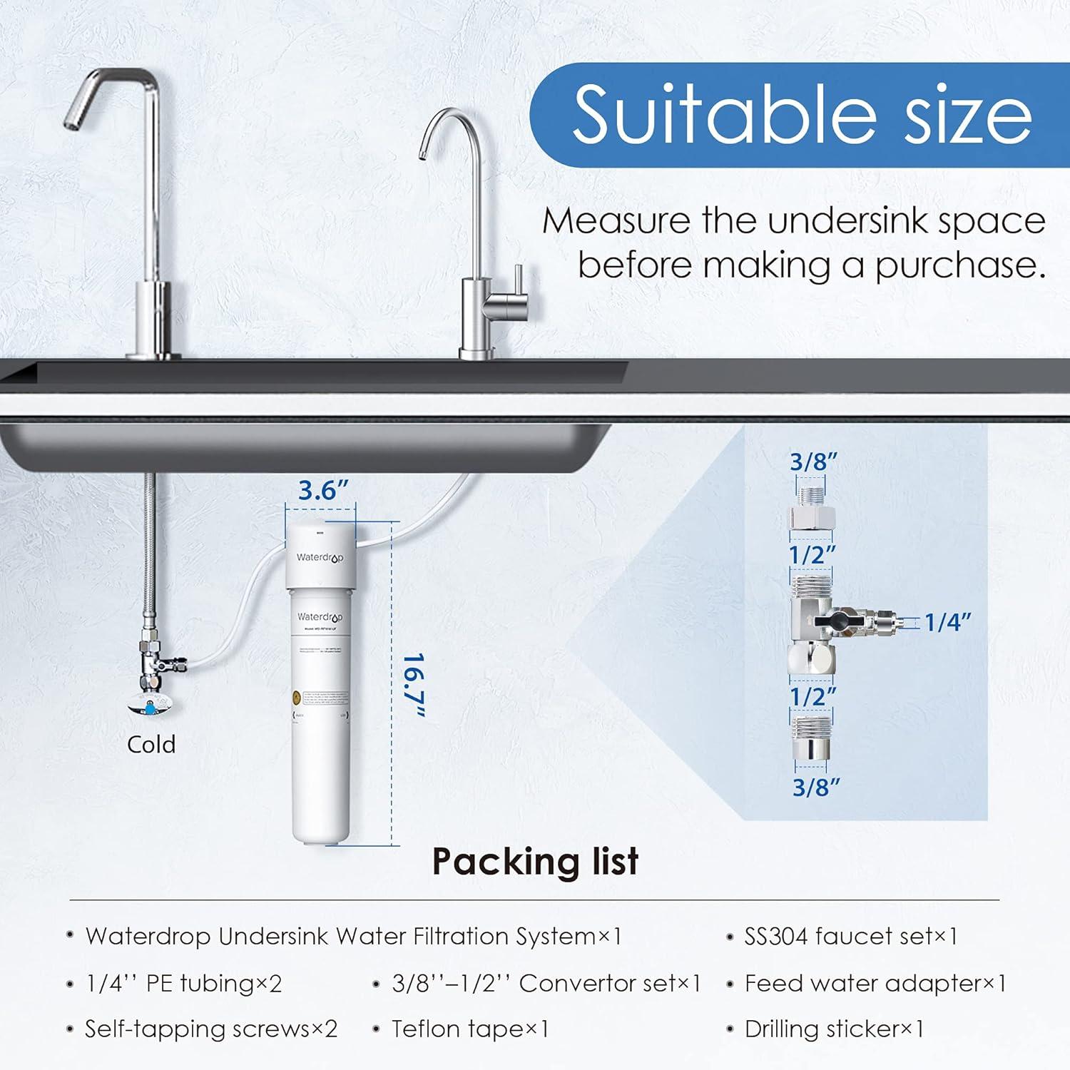 imageWaterdrop 15UBUF 001 m Ultra Filtration Under Sink Water Filter System for Batria Reduction Reduces Lead Chlorine Bad Taste ampamp Odor 19K Gallons with Dedicated Brushed Nickel Faucet USA TechWhite