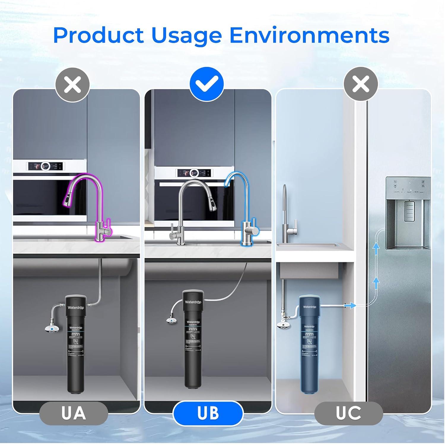 imageWaterdrop 15UBUF 001 m Ultra Filtration Under Sink Water Filter System for Batria Reduction Reduces Lead Chlorine Bad Taste ampamp Odor 19K Gallons with Dedicated Brushed Nickel Faucet USA TechBlack