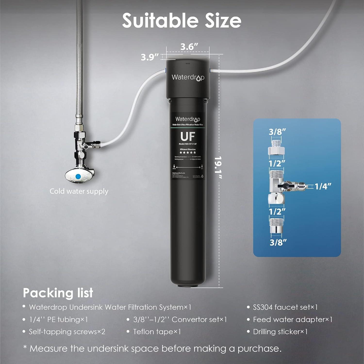 imageWaterdrop 17UBUF 001 m Ultra Filtration Under Sink Water Filter System for Batria Reduction Reduces Lead Chlorine Bad Taste ampamp Odor 24K Gallons with Dedicated Brushed Nickel Faucet USA TechBlackPremiumwith Faucet
