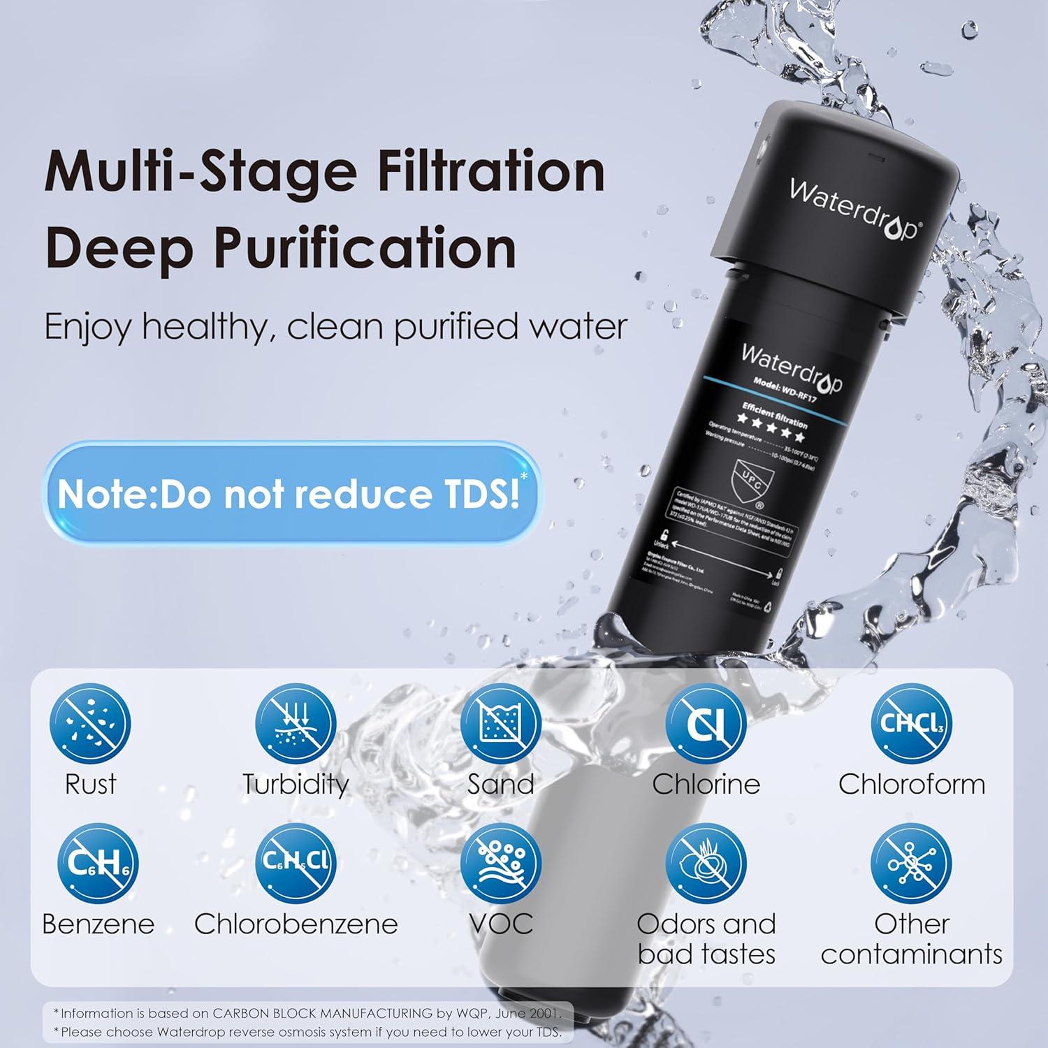 imageWaterdrop 17UBUF 001 m Ultra Filtration Under Sink Water Filter System for Batria Reduction Reduces Lead Chlorine Bad Taste ampamp Odor 24K Gallons with Dedicated Brushed Nickel Faucet USA TechBlackBasicwith Faucet