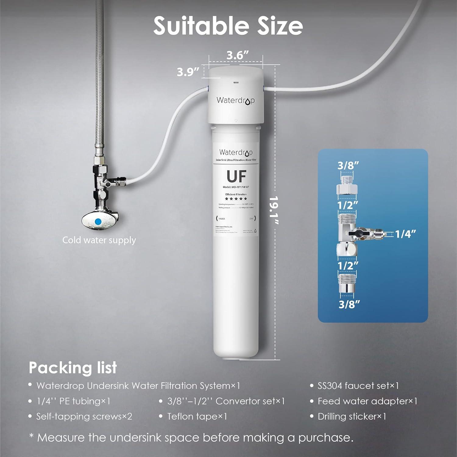 imageWaterdrop 17UBUF 001 m Ultra Filtration Under Sink Water Filter System for Batria Reduction Reduces Lead Chlorine Bad Taste ampamp Odor 24K Gallons with Dedicated Brushed Nickel Faucet USA TechWhitePremiumwith Faucet