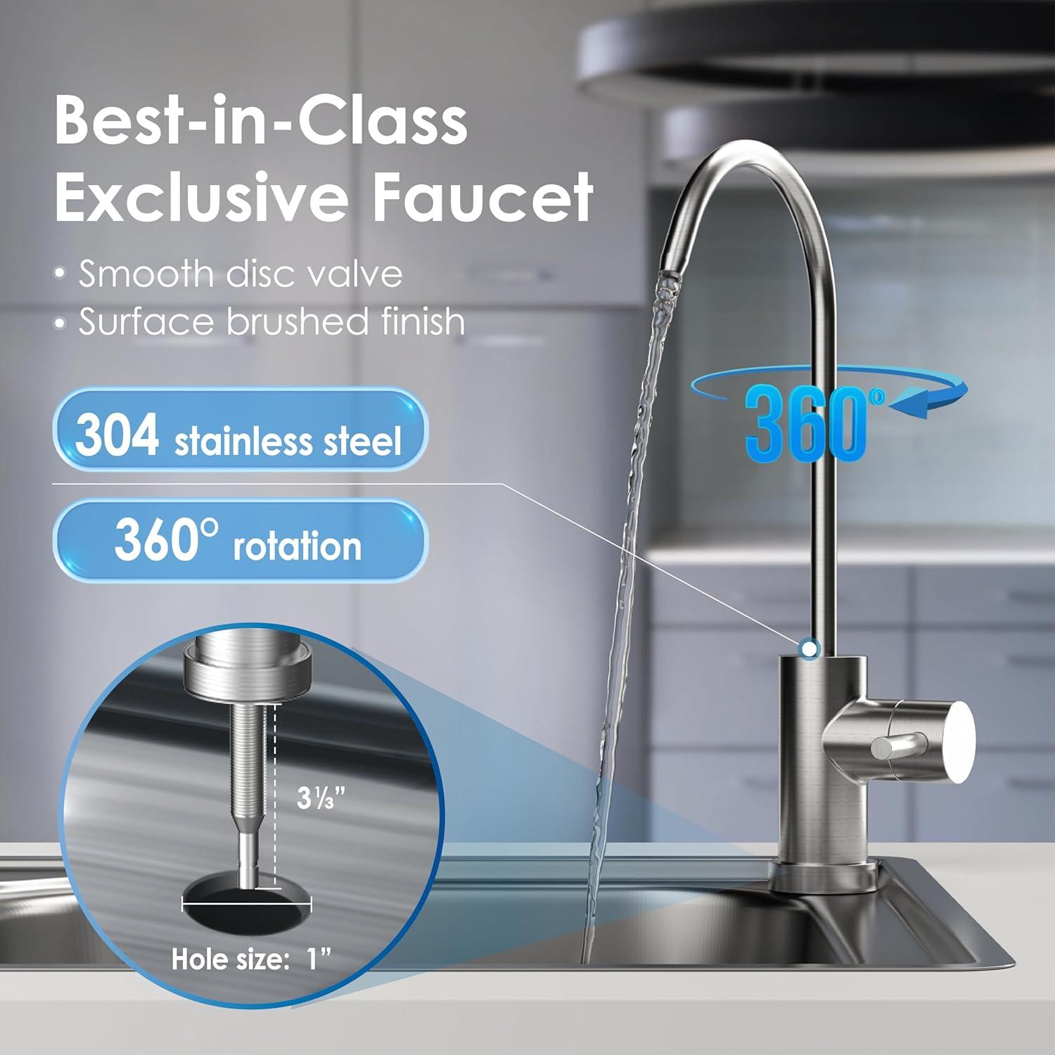 imageWaterdrop 17UBUF 001 m Ultra Filtration Under Sink Water Filter System for Batria Reduction Reduces Lead Chlorine Bad Taste ampamp Odor 24K Gallons with Dedicated Brushed Nickel Faucet USA TechBlackBasicwith Faucet