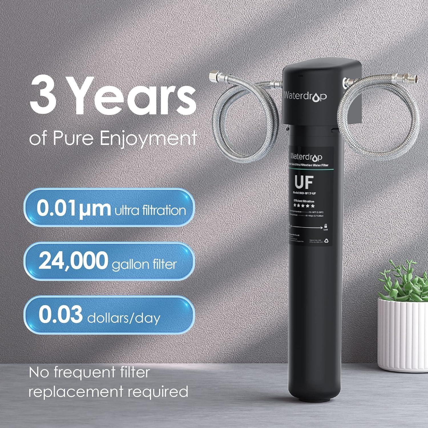 imageWaterdrop 17UBUF 001 m Ultra Filtration Under Sink Water Filter System for Batria Reduction Reduces Lead Chlorine Bad Taste ampamp Odor 24K Gallons with Dedicated Brushed Nickel Faucet USA TechBlackPremium