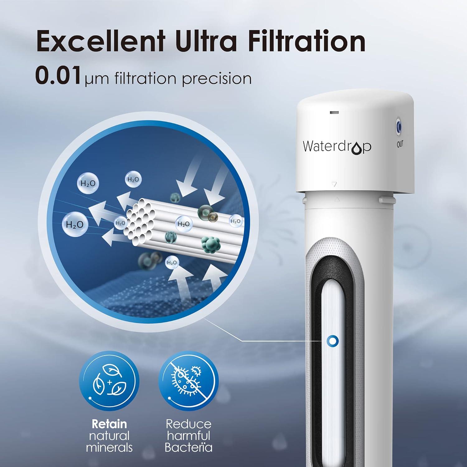 imageWaterdrop 17UBUF 001 m Ultra Filtration Under Sink Water Filter System for Batria Reduction Reduces Lead Chlorine Bad Taste ampamp Odor 24K Gallons with Dedicated Brushed Nickel Faucet USA TechWhitePremiumwith Faucet