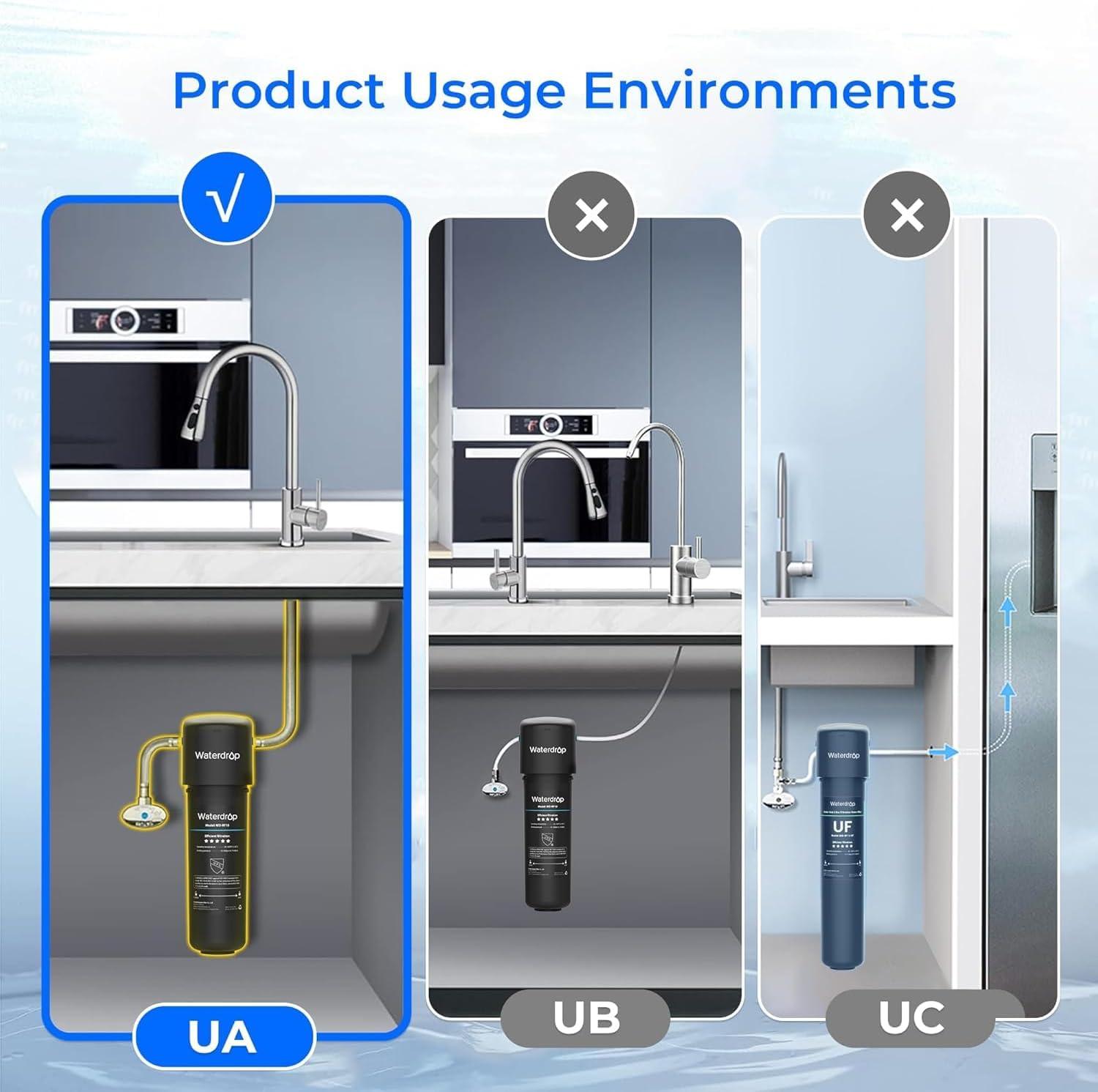 imageWaterdrop 17UBUF 001 m Ultra Filtration Under Sink Water Filter System for Batria Reduction Reduces Lead Chlorine Bad Taste ampamp Odor 24K Gallons with Dedicated Brushed Nickel Faucet USA TechBlackPremium