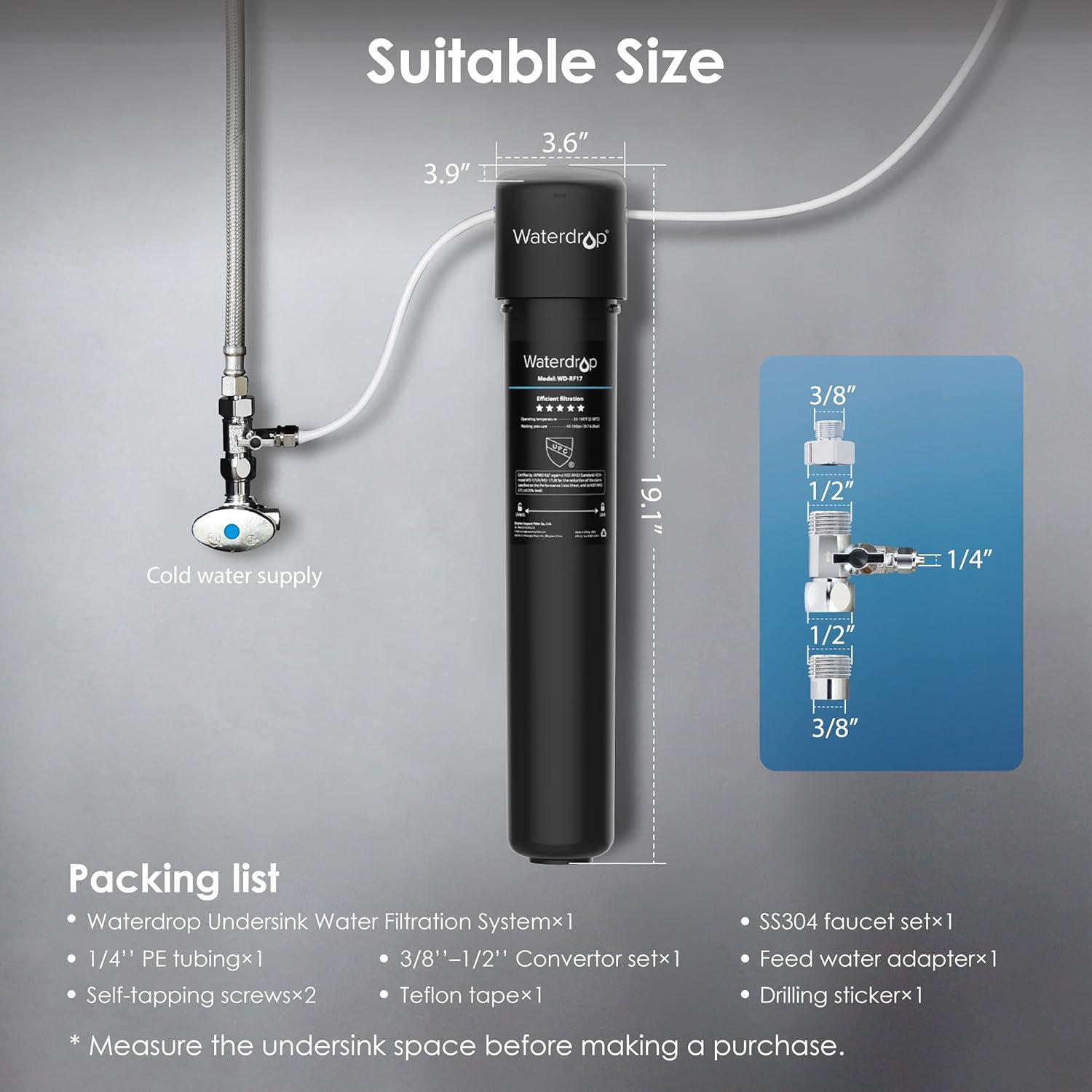 imageWaterdrop 17UBUF 001 m Ultra Filtration Under Sink Water Filter System for Batria Reduction Reduces Lead Chlorine Bad Taste ampamp Odor 24K Gallons with Dedicated Brushed Nickel Faucet USA TechBlackBasicwith Faucet