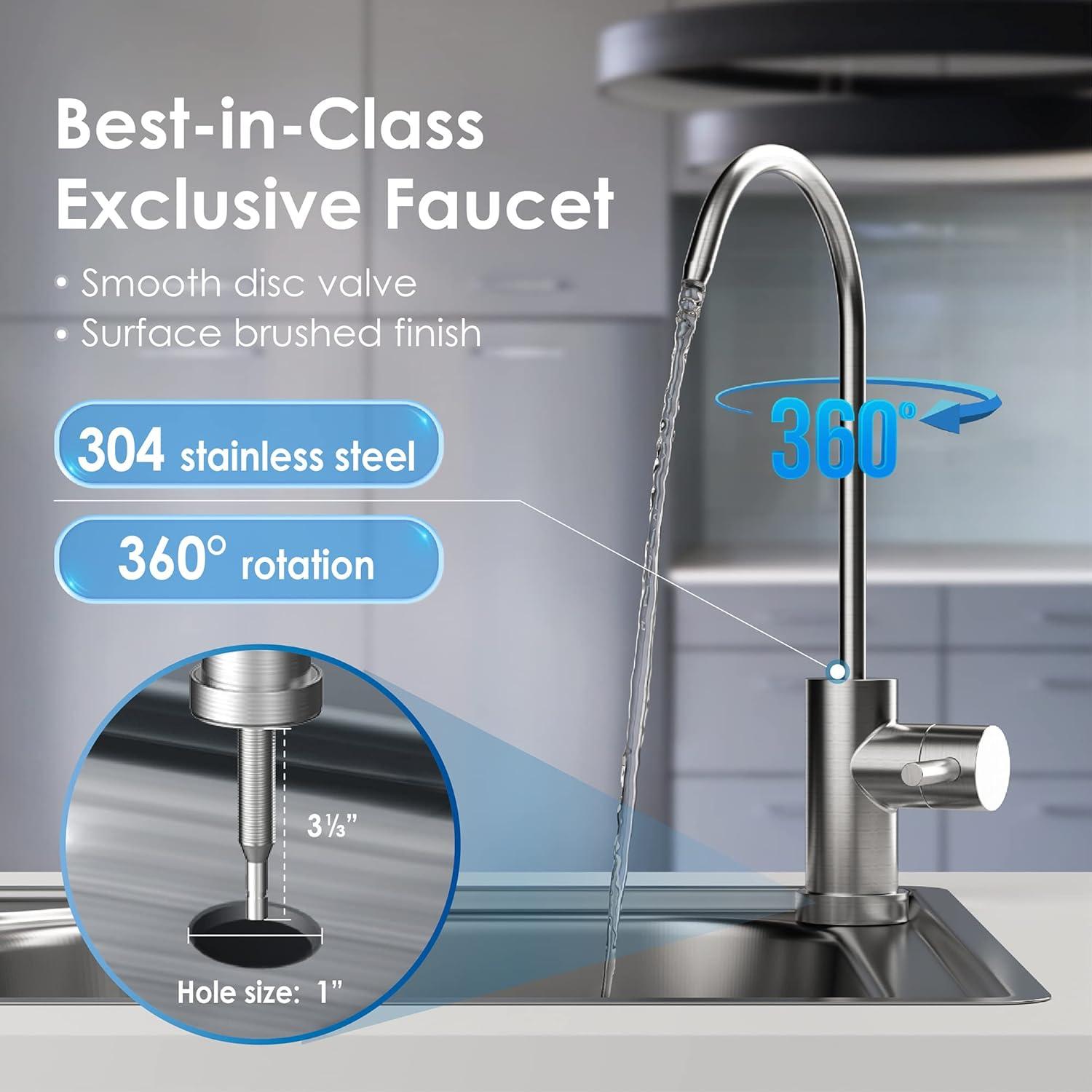 imageWaterdrop 17UBUF 001 m Ultra Filtration Under Sink Water Filter System for Batria Reduction Reduces Lead Chlorine Bad Taste ampamp Odor 24K Gallons with Dedicated Brushed Nickel Faucet USA TechWhitePremiumwith Faucet