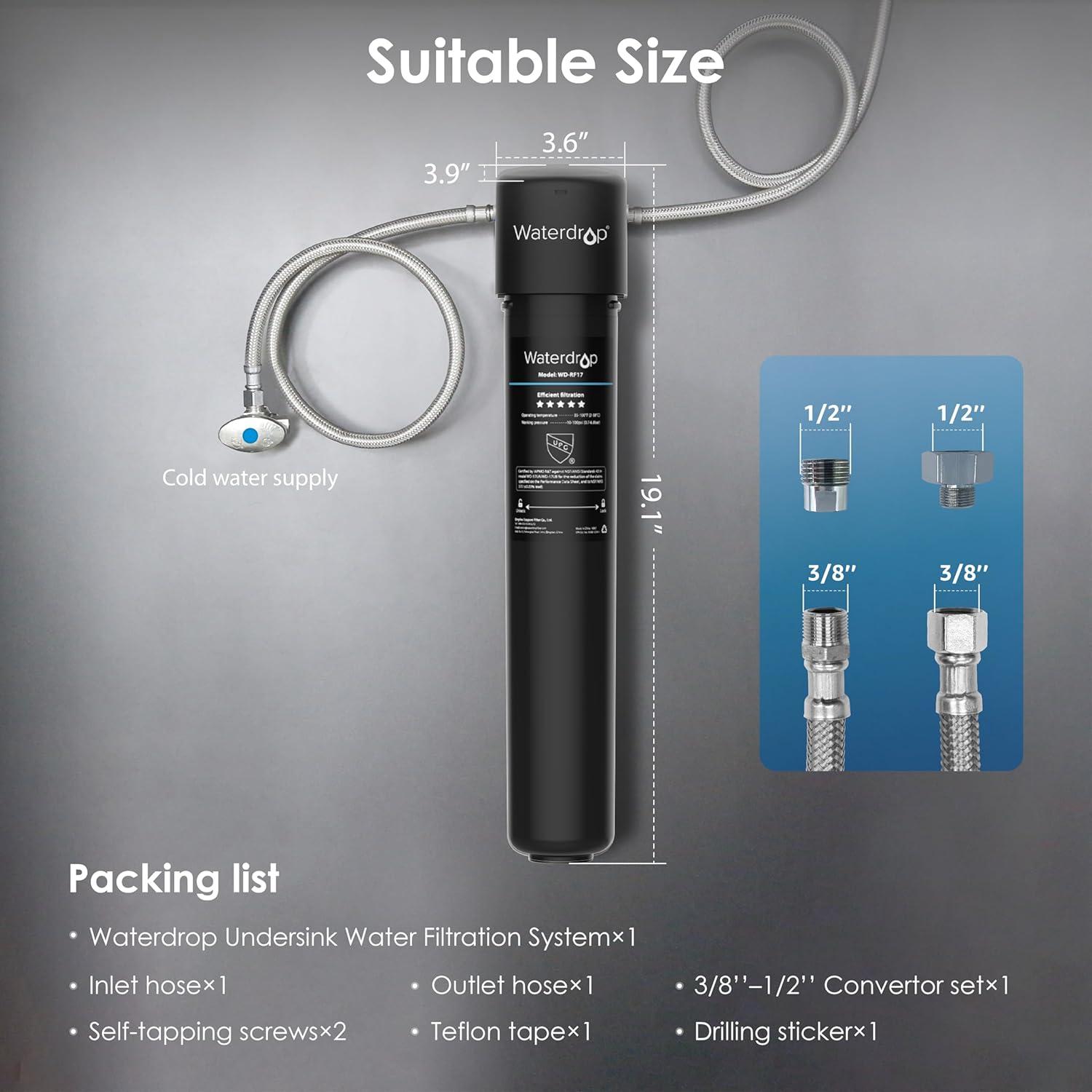imageWaterdrop 17UBUF 001 m Ultra Filtration Under Sink Water Filter System for Batria Reduction Reduces Lead Chlorine Bad Taste ampamp Odor 24K Gallons with Dedicated Brushed Nickel Faucet USA TechBlackBasic