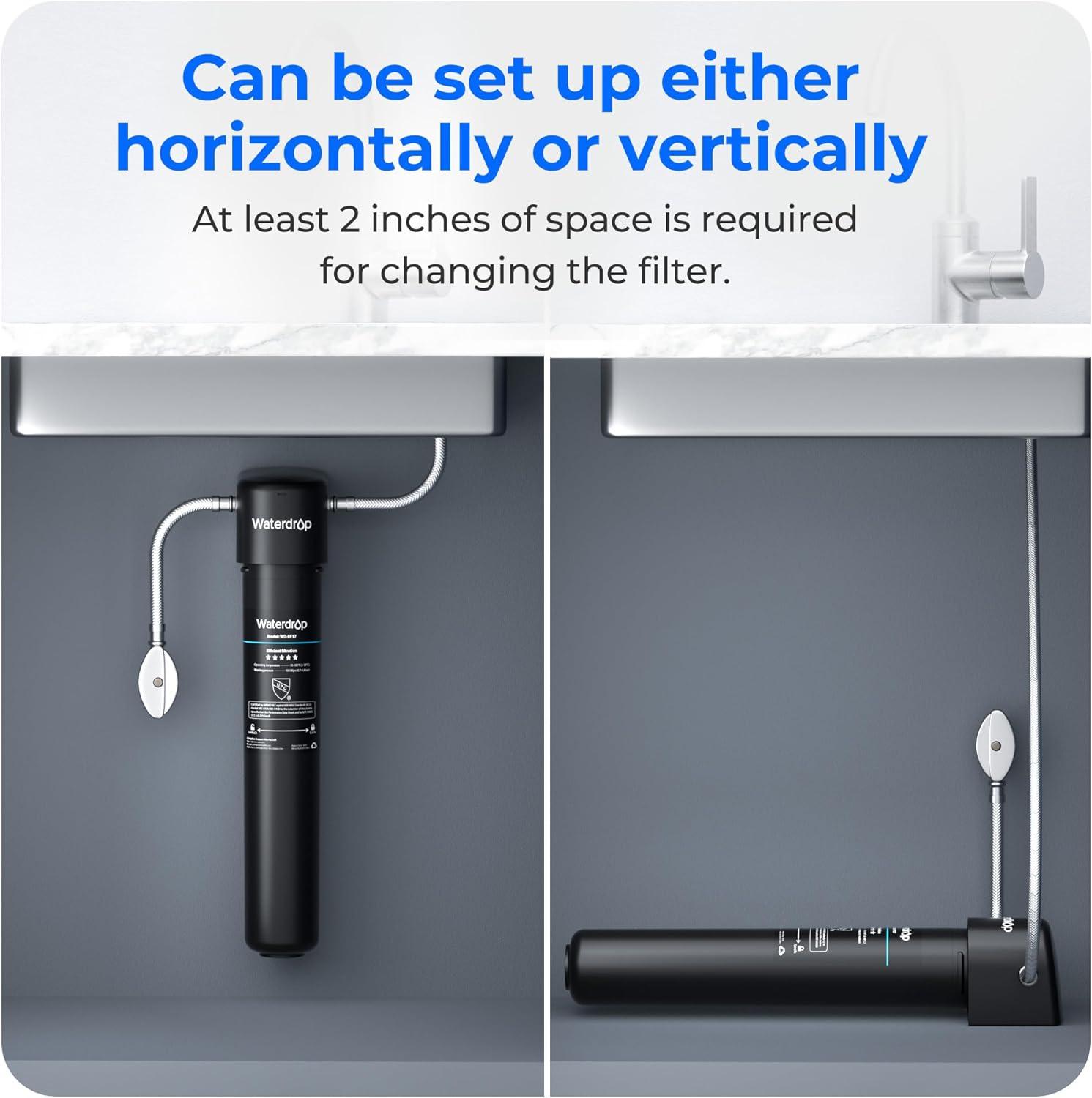 imageWaterdrop 17UBUF 001 m Ultra Filtration Under Sink Water Filter System for Batria Reduction Reduces Lead Chlorine Bad Taste ampamp Odor 24K Gallons with Dedicated Brushed Nickel Faucet USA TechBlackBasic